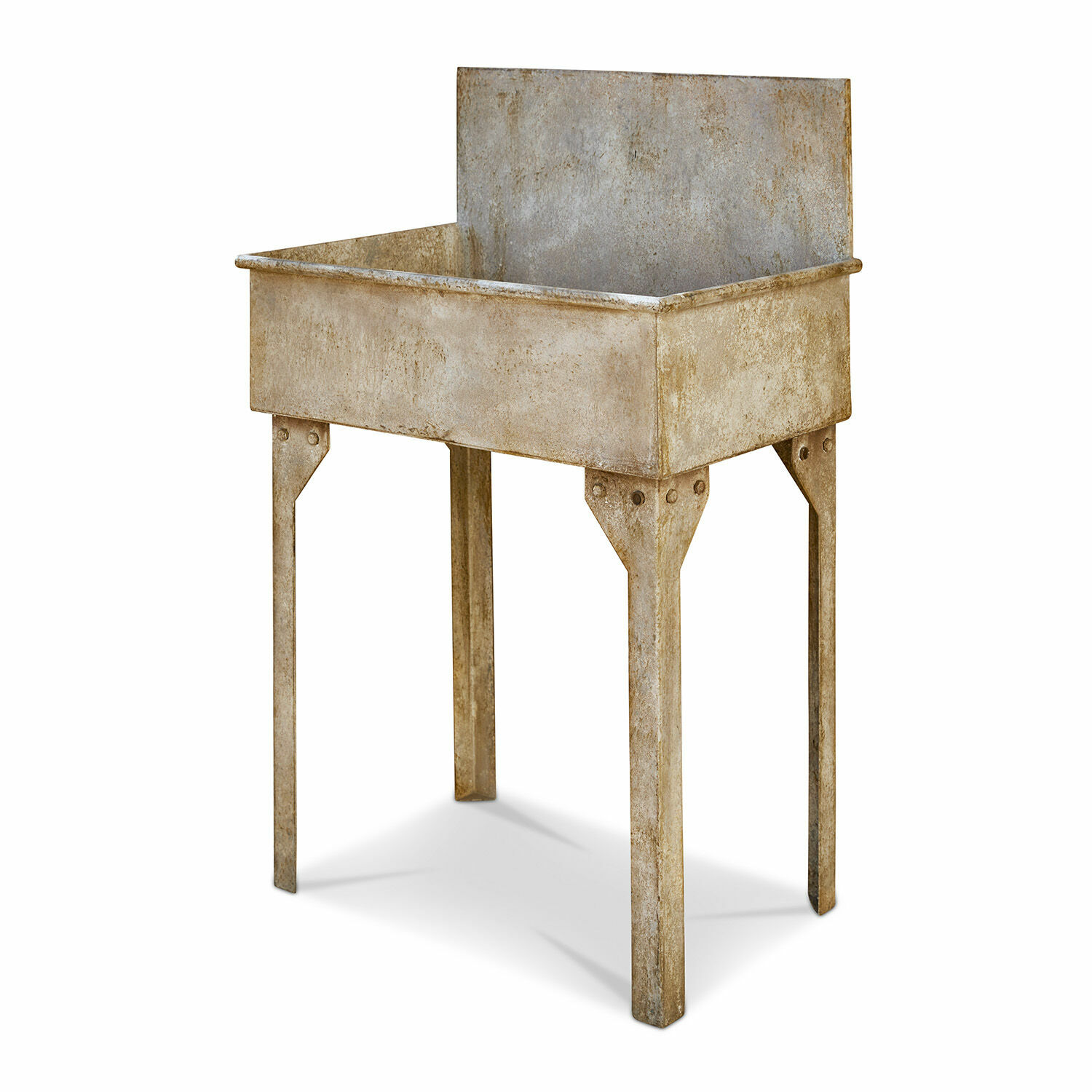 Lavabo Lison Fioriera in metallo beige invecchiato con gambe, adatta per giardino e interni