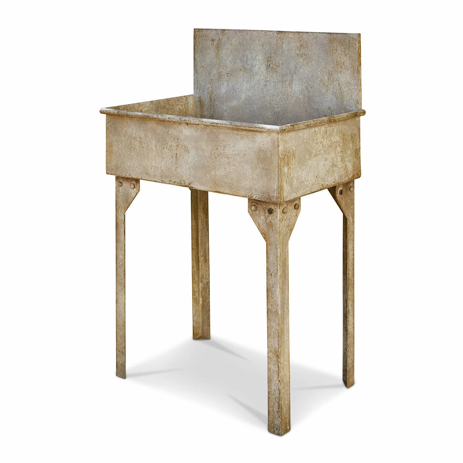 Lavabo Lison Fioriera in metallo beige invecchiato con gambe, adatta per giardino e interni