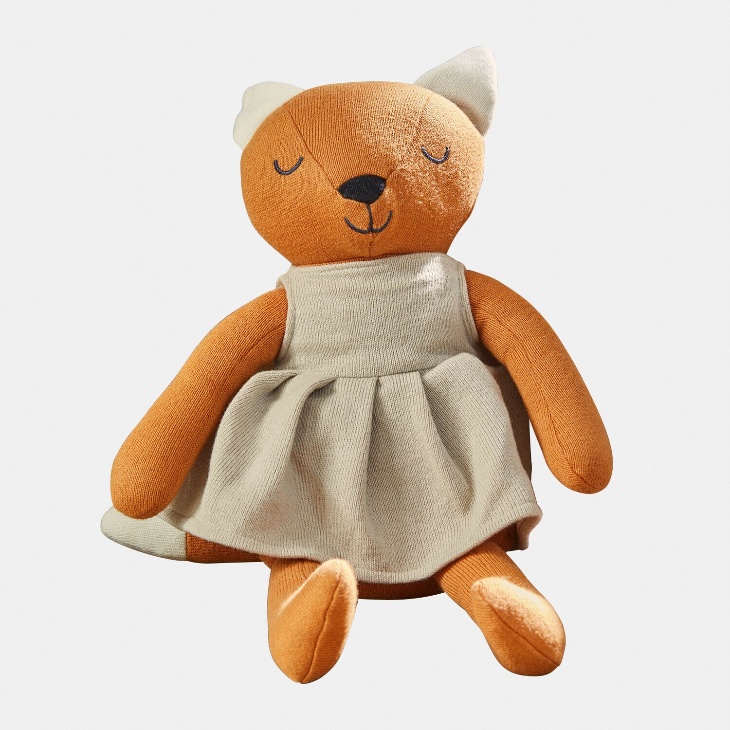 Peluche Fuzzlin Peluche volpe arancione con vestito beige in maglia, giocattolo morbido per bambini