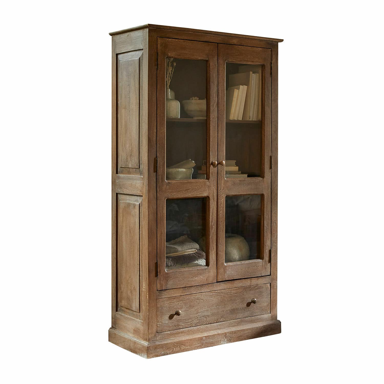 Armadio con ante in vetro Gévaudan Mobile in legno marrone naturale con ante in vetro e cassetto per libri e oggetti decorativi