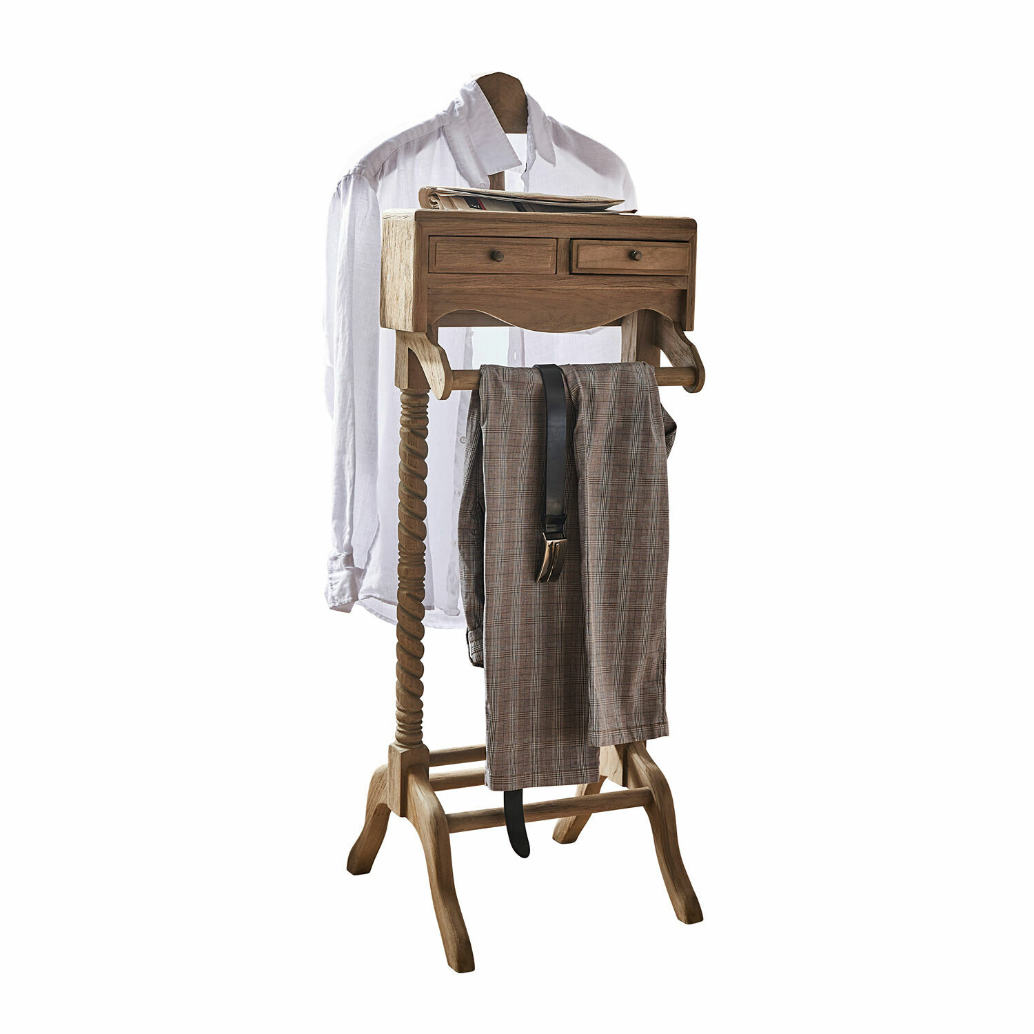 Servo muto Doncaster Appendiabiti in legno naturale con cassetti e porta pantaloni, supporto per camicie