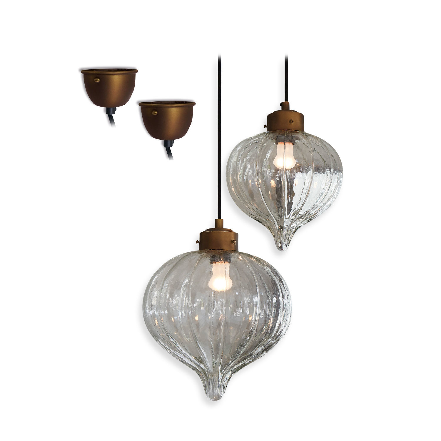 Coppia di lampade a sospensione Baisse Lampada a sospensione in vetro con supporto in ottone, lampada da soffitto decorativa vintage