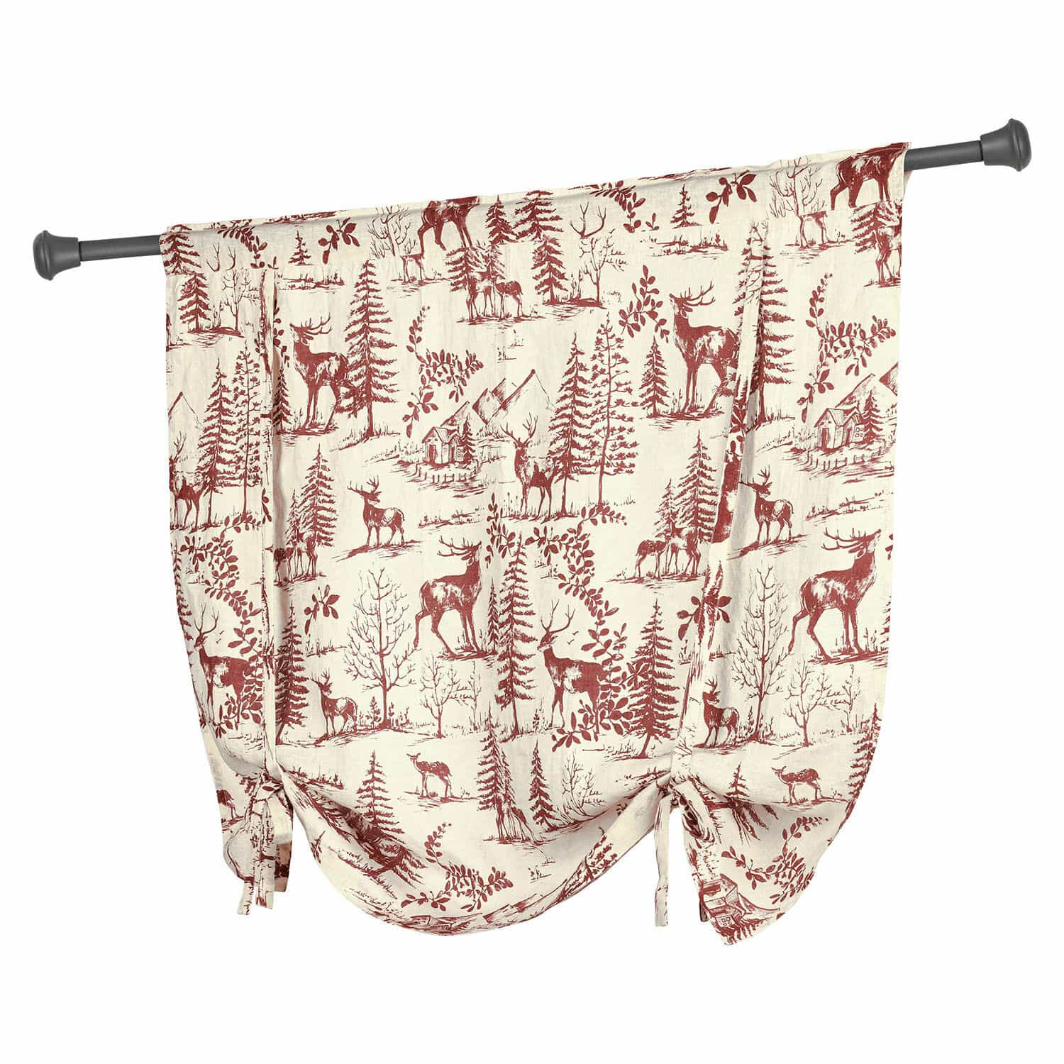 Tendina a vetro Sundraen Tenda in cotone color crema con stampa rossa di cervi e foresta, decorazione rustica