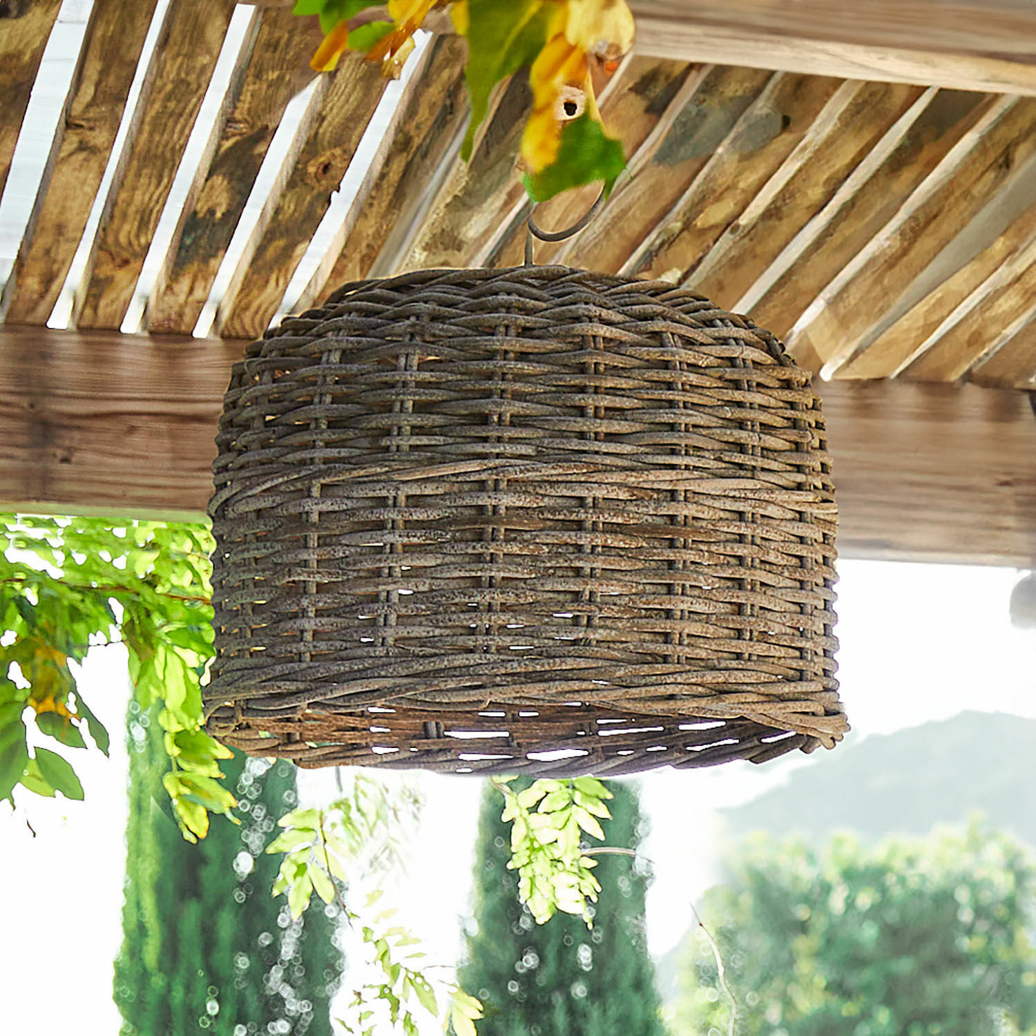 Paralume Gilex Lampada a sospensione in vimini marrone naturale sotto tetto in legno, decorazione da giardino