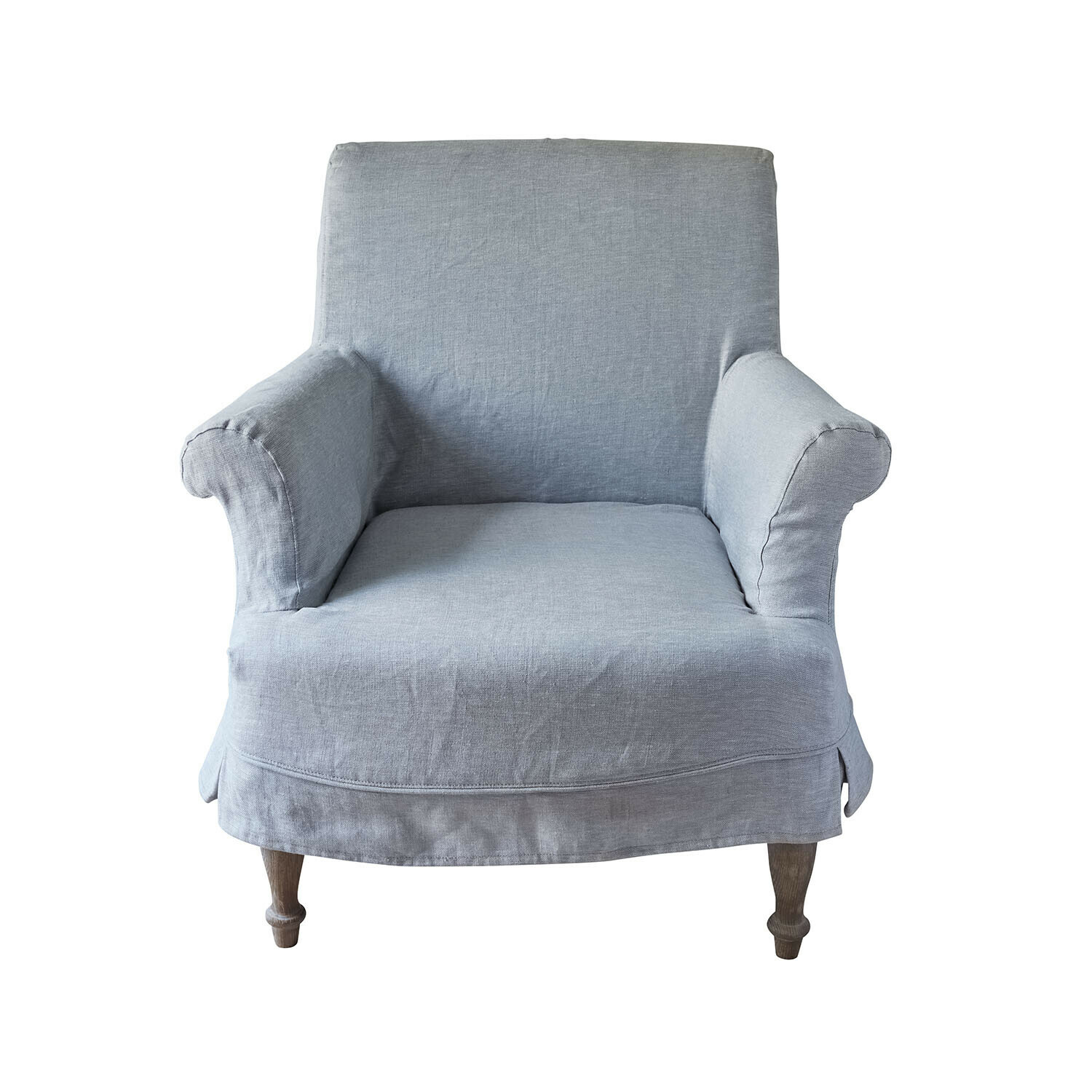 azzurro Poltrona Everleighs azzurro chiaro in tessuto di lino con gambe in legno, comoda per il soggiorno