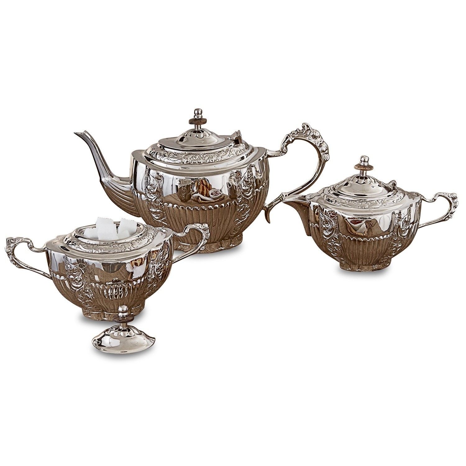 Servizio da tè Ingliston Set da tè in metallo argentato con teiera, zuccheriera e lattiera dal design elegante