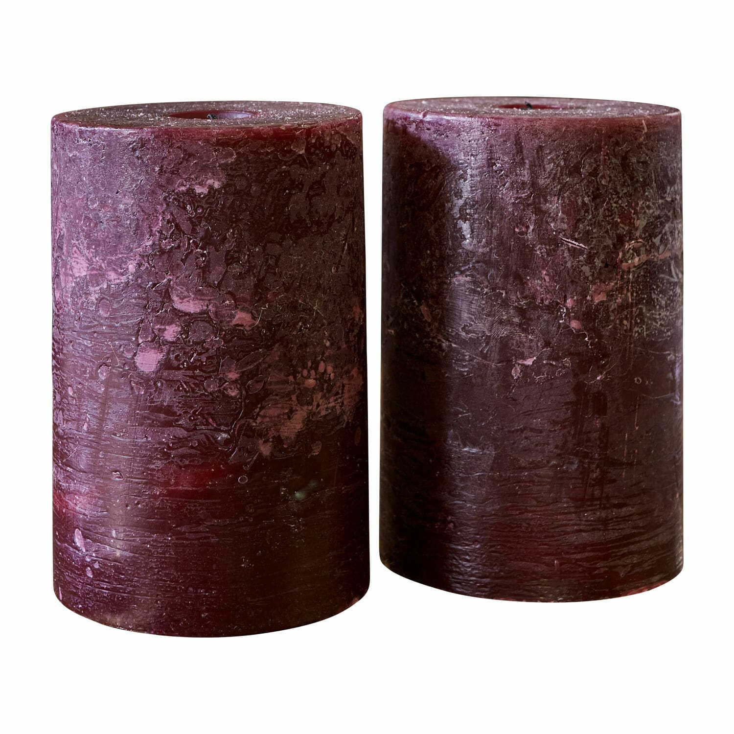 bordeaux Set di due candele Oviedo bordeaux in cera con texture rustica per decorazione d'interni