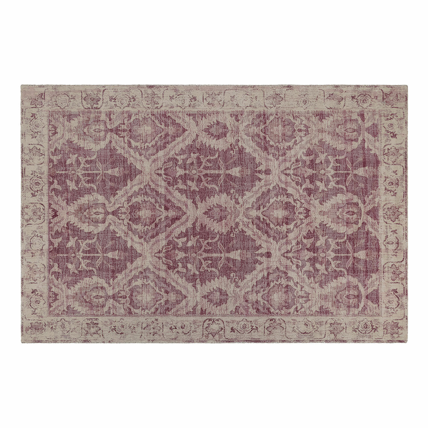Tappeto orientale rosa e beige, materiale morbido, decorazione elegante per interni