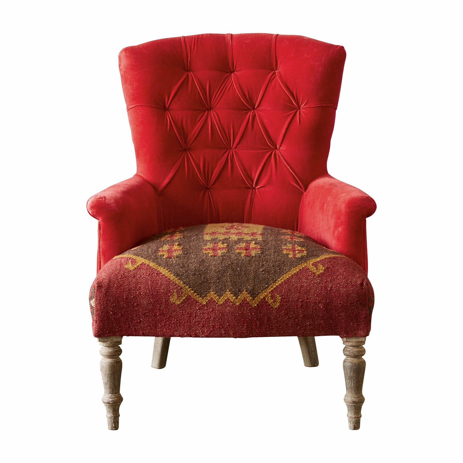 rosso/marrone Poltrona Hinsdale rossa in velluto con motivo decorativo sulla seduta e gambe in legno