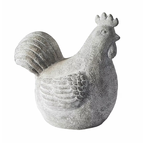 Statua di gallina in pietra grigia, decorazione naturale per giardino o interni
