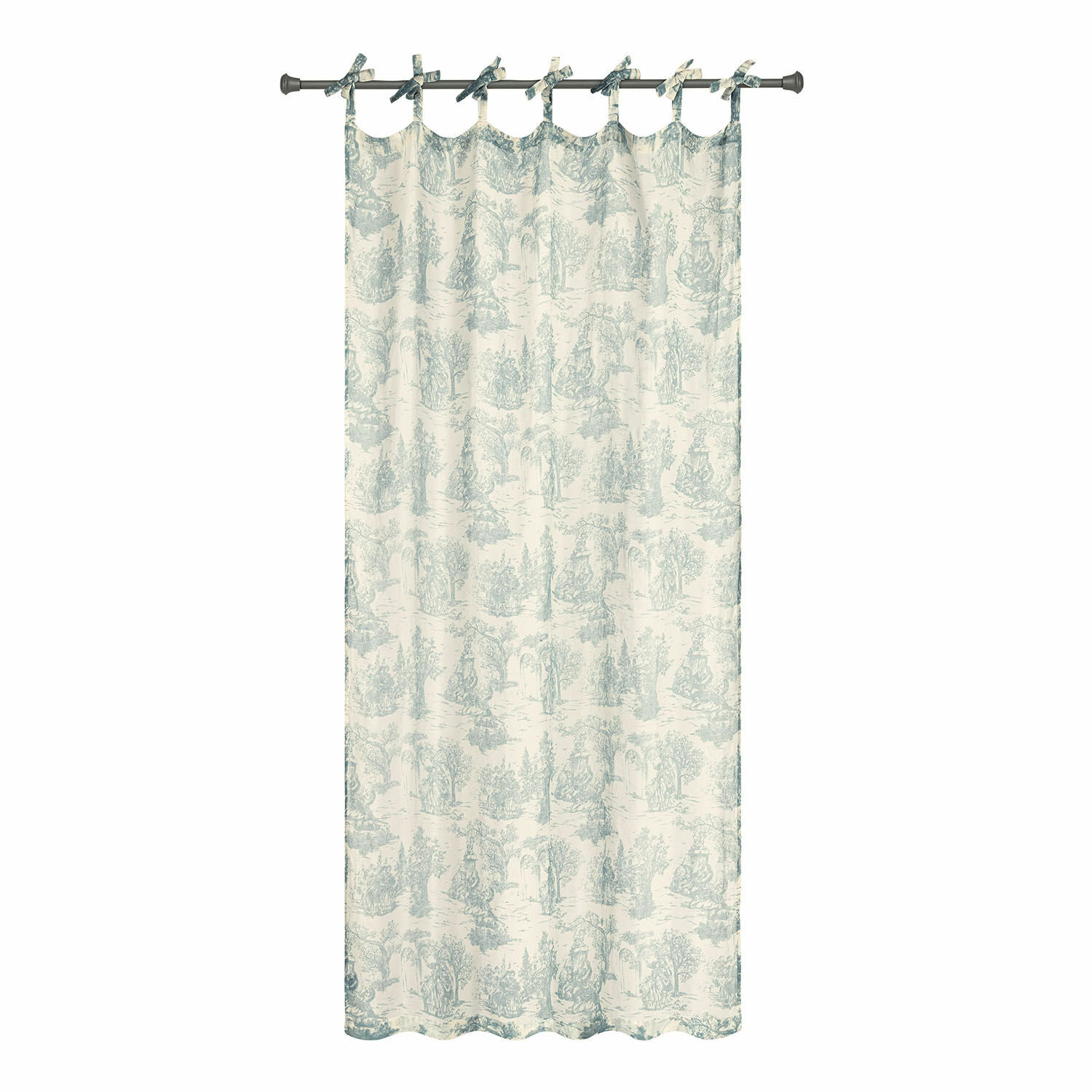 Tenda Dedwen Tenda in cotone crema con motivo blu e nastri per appendere, decorazione elegante per finestre