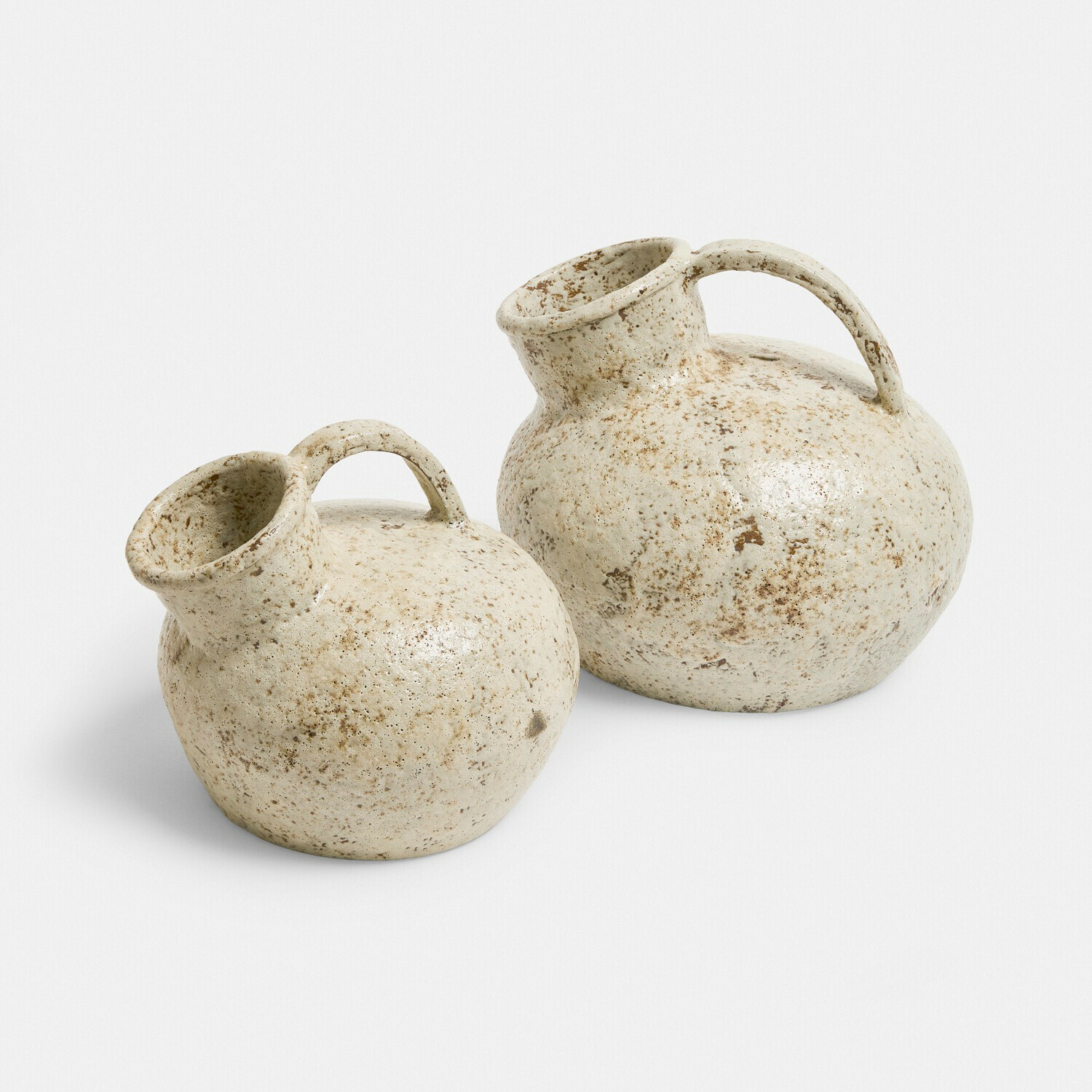 Vase 2er Set Gravière Due brocche in ceramica color crema con macchie marroni, design rustico per decorazione casa