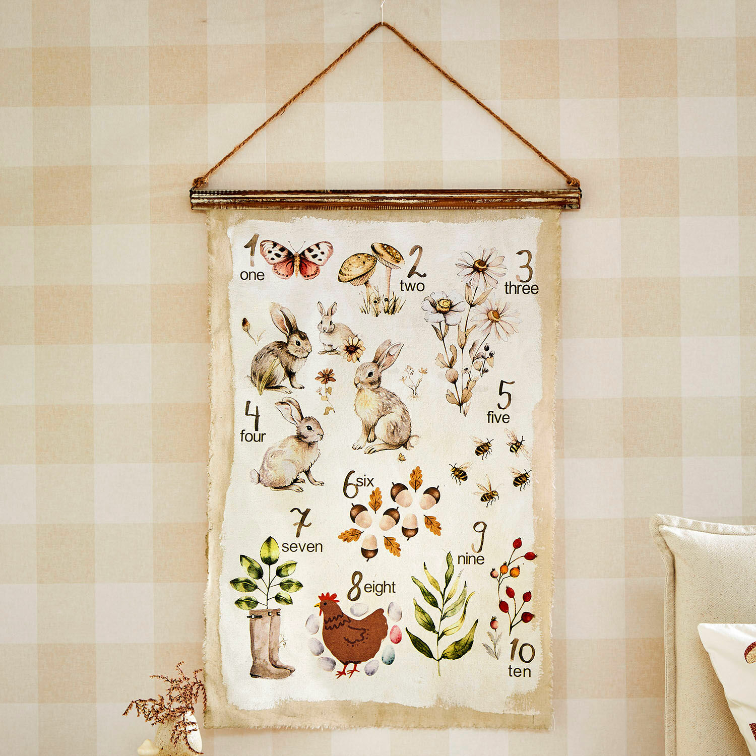 Poster Kalhira Poster decorativo da parete con numeri e illustrazioni di animali e piante in colori naturali
