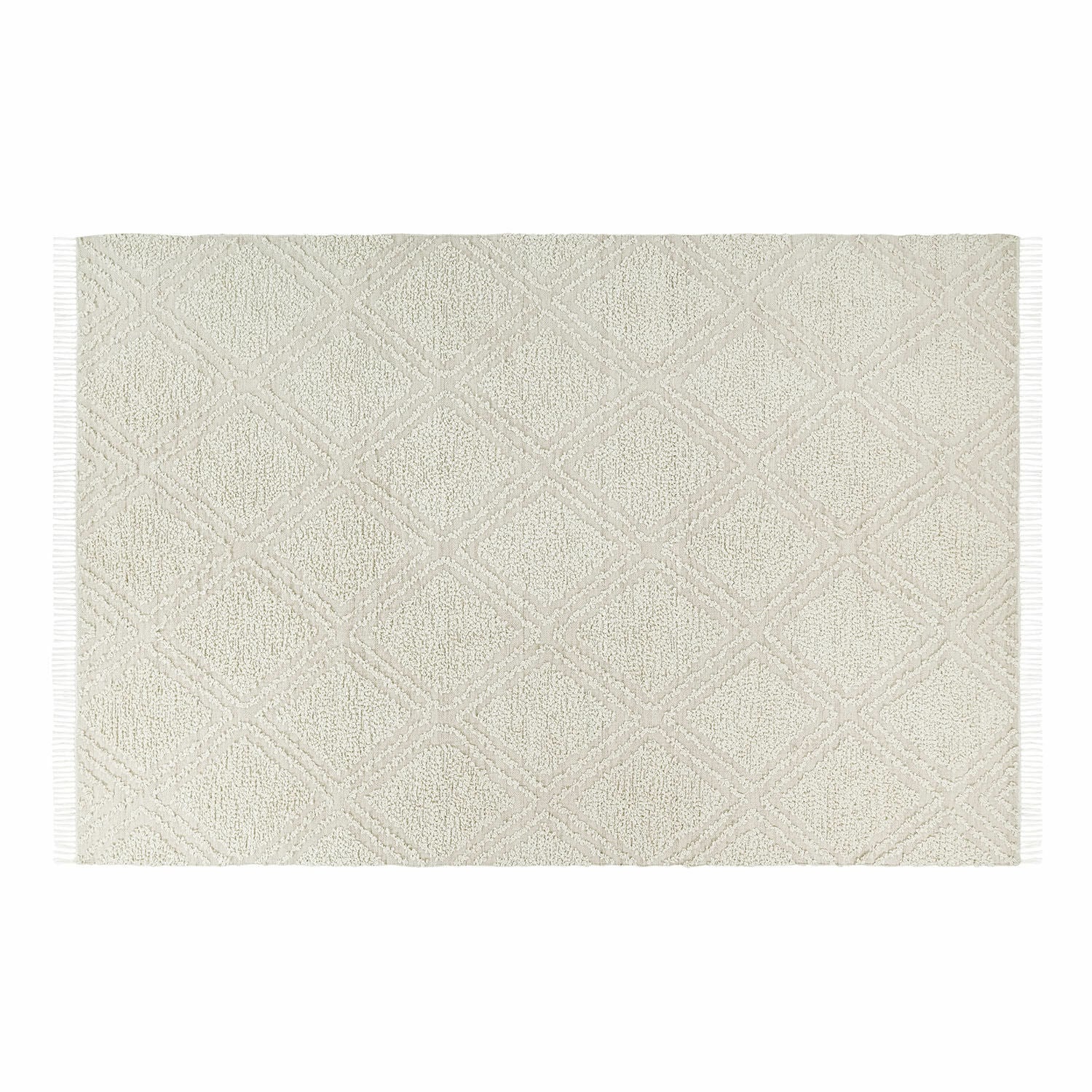 Tappeto per interni ed esterni Bruand Tappeto beige con motivo geometrico e frange, materiale morbido, decorazione per interni