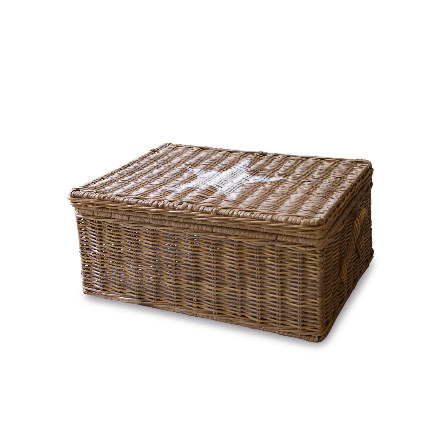 Bauletto Carcans Cesto rettangolare in rattan naturale con stella bianca sul coperchio, contenitore decorativo