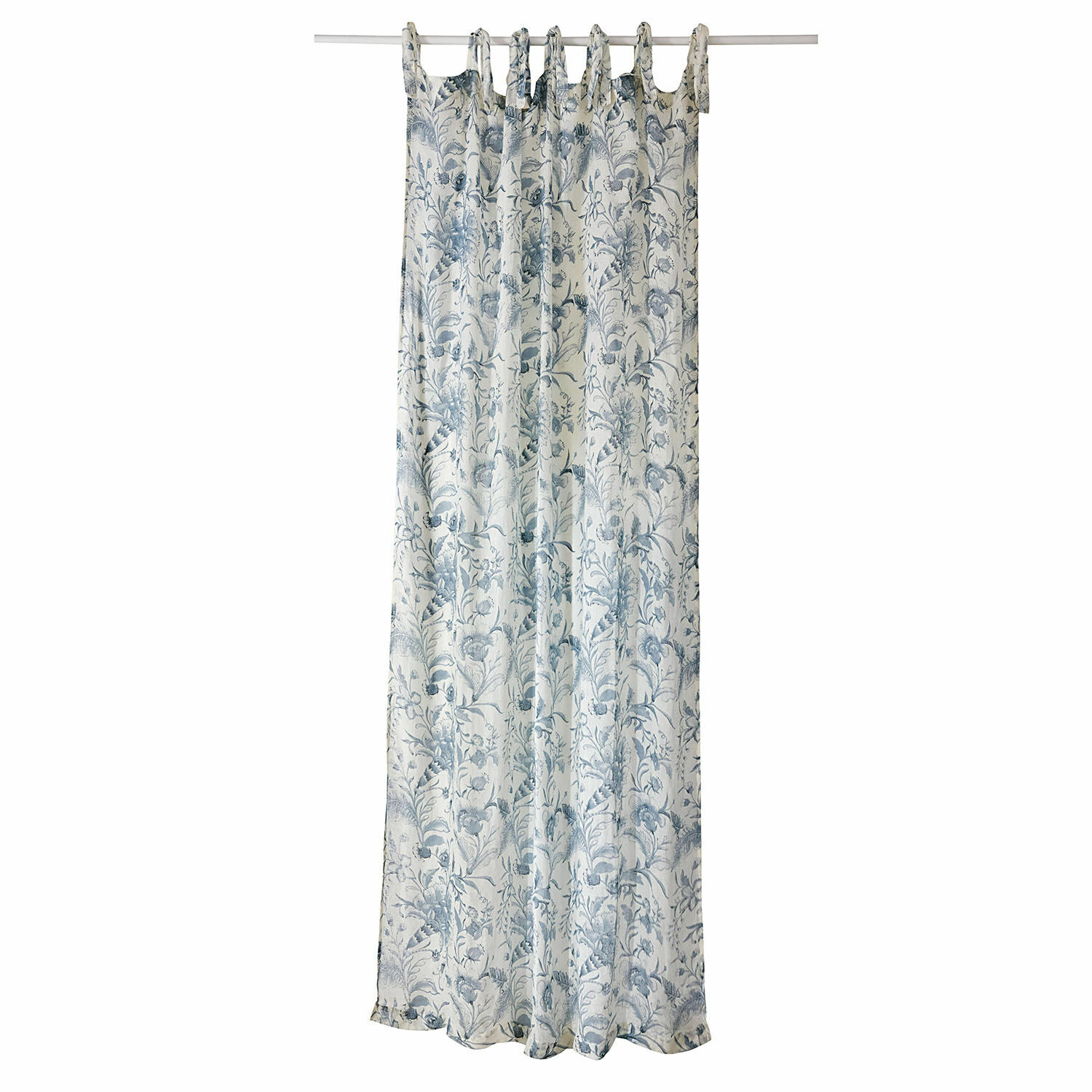 Tenda Bazas Tenda in cotone con motivo floreale blu su sfondo bianco, decorazione elegante per finestre