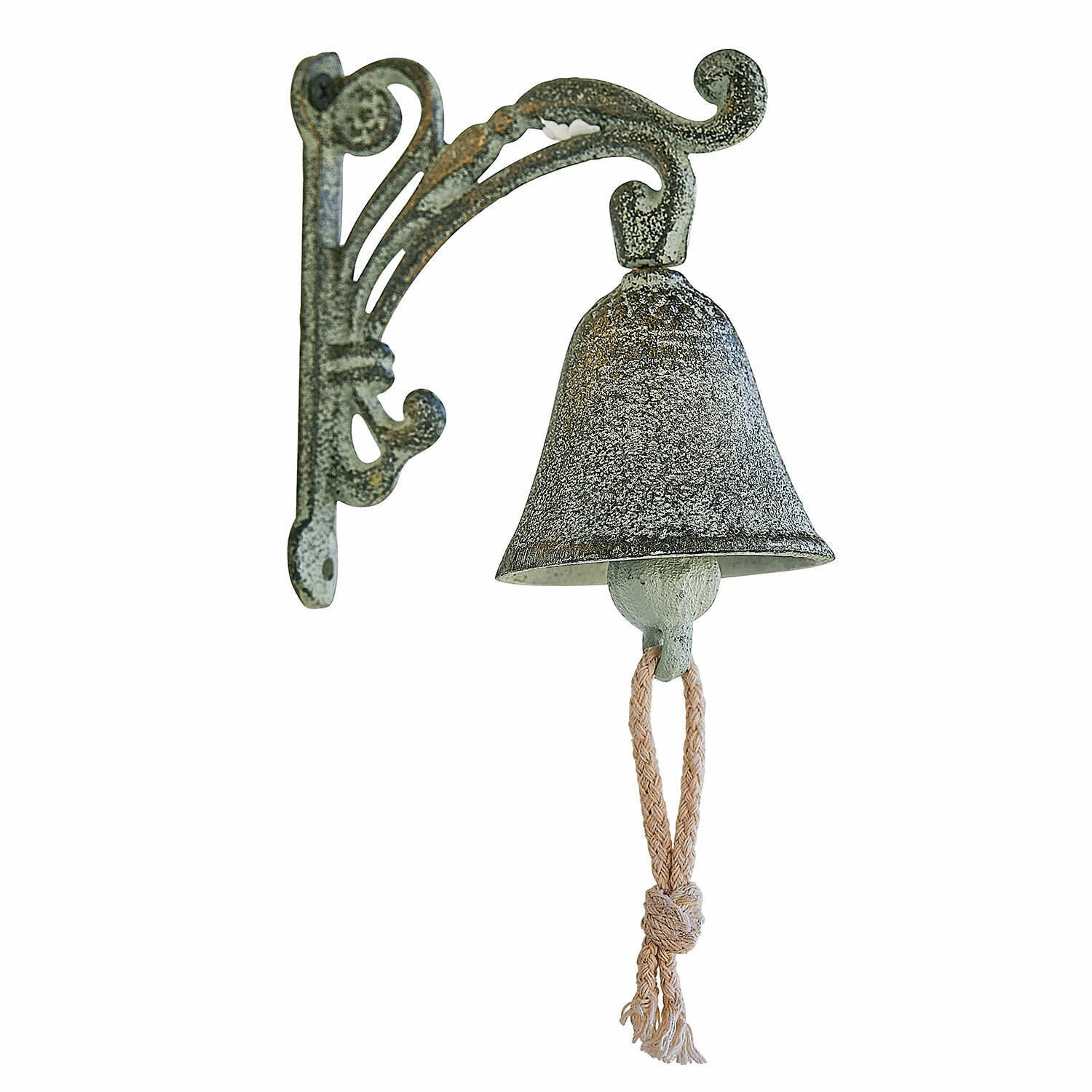 Campanella Palerina Campana da parete in metallo stile vintage con finitura verde-grigia e corda per suonare