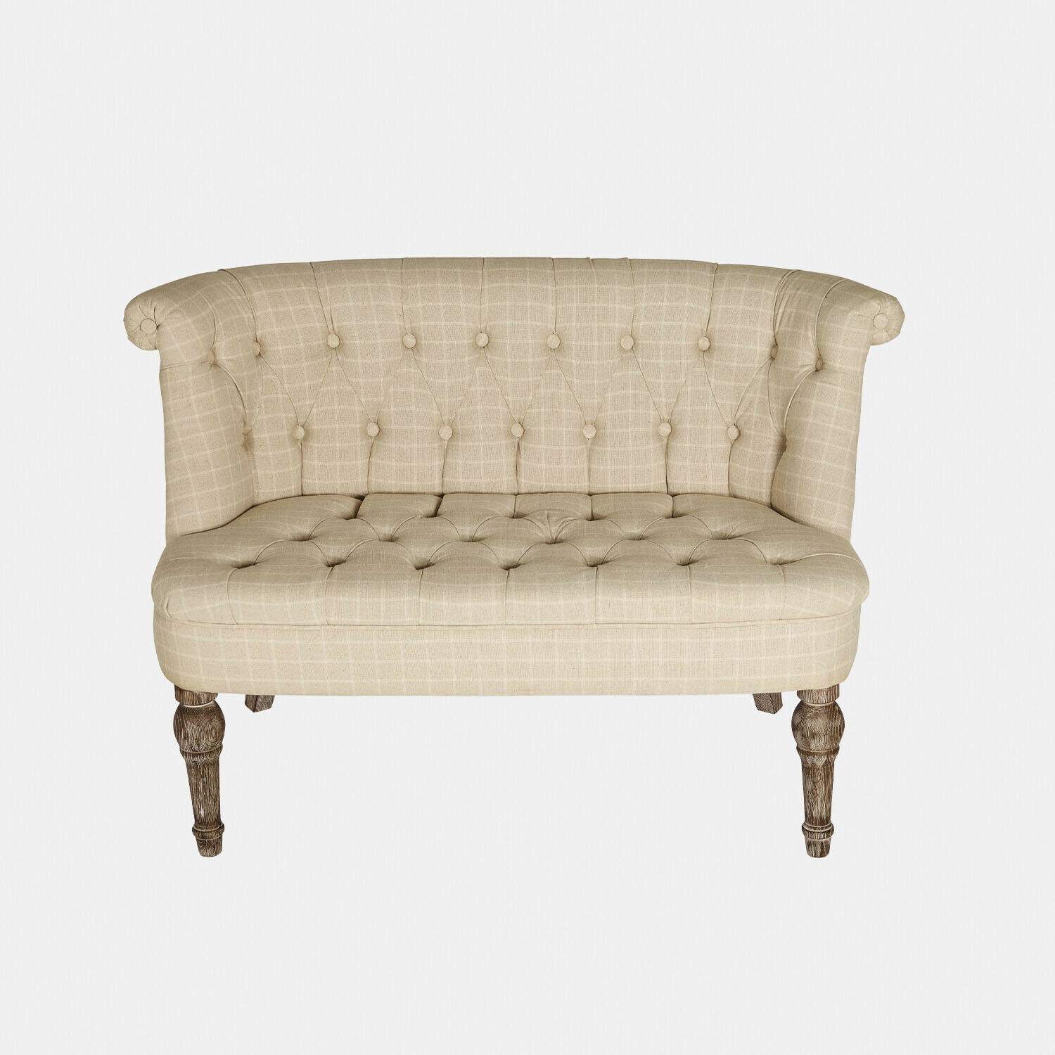 beige Divano beige Weralin in tessuto a quadri con gambe in legno, elegante per soggiorno