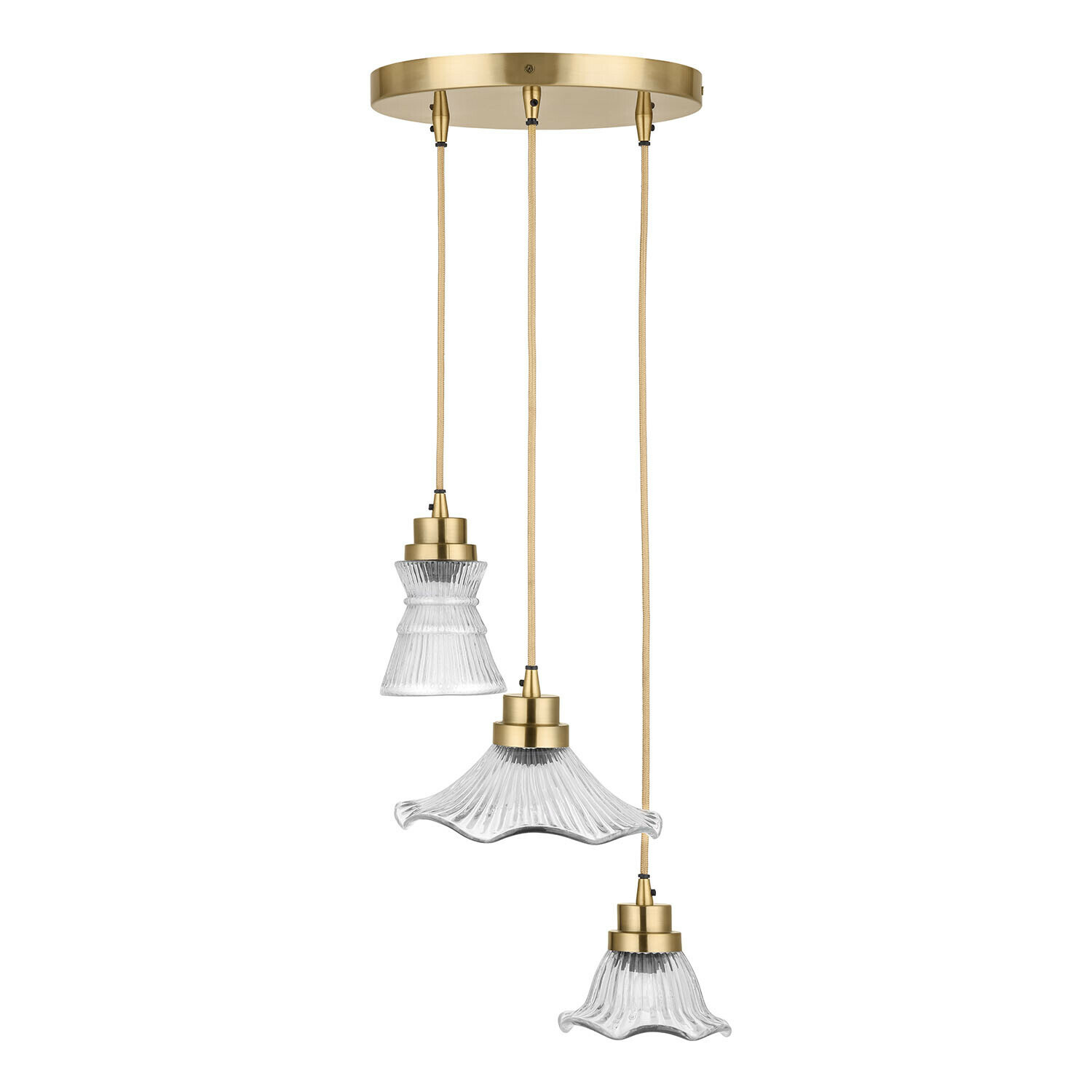 Set di 3 lampade a sospensione Lunaras Lampada a sospensione con tre paralumi in vetro e dettagli in ottone, design moderno per interni
