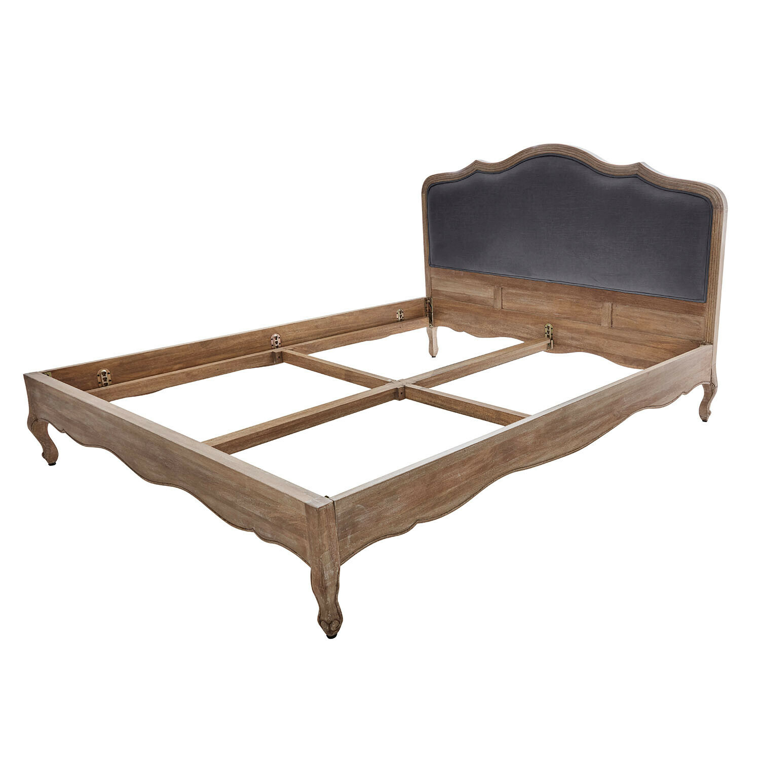 marrone/grigio scuro Letto Serravalle in legno marrone con testiera imbottita grigio scuro, struttura in legno