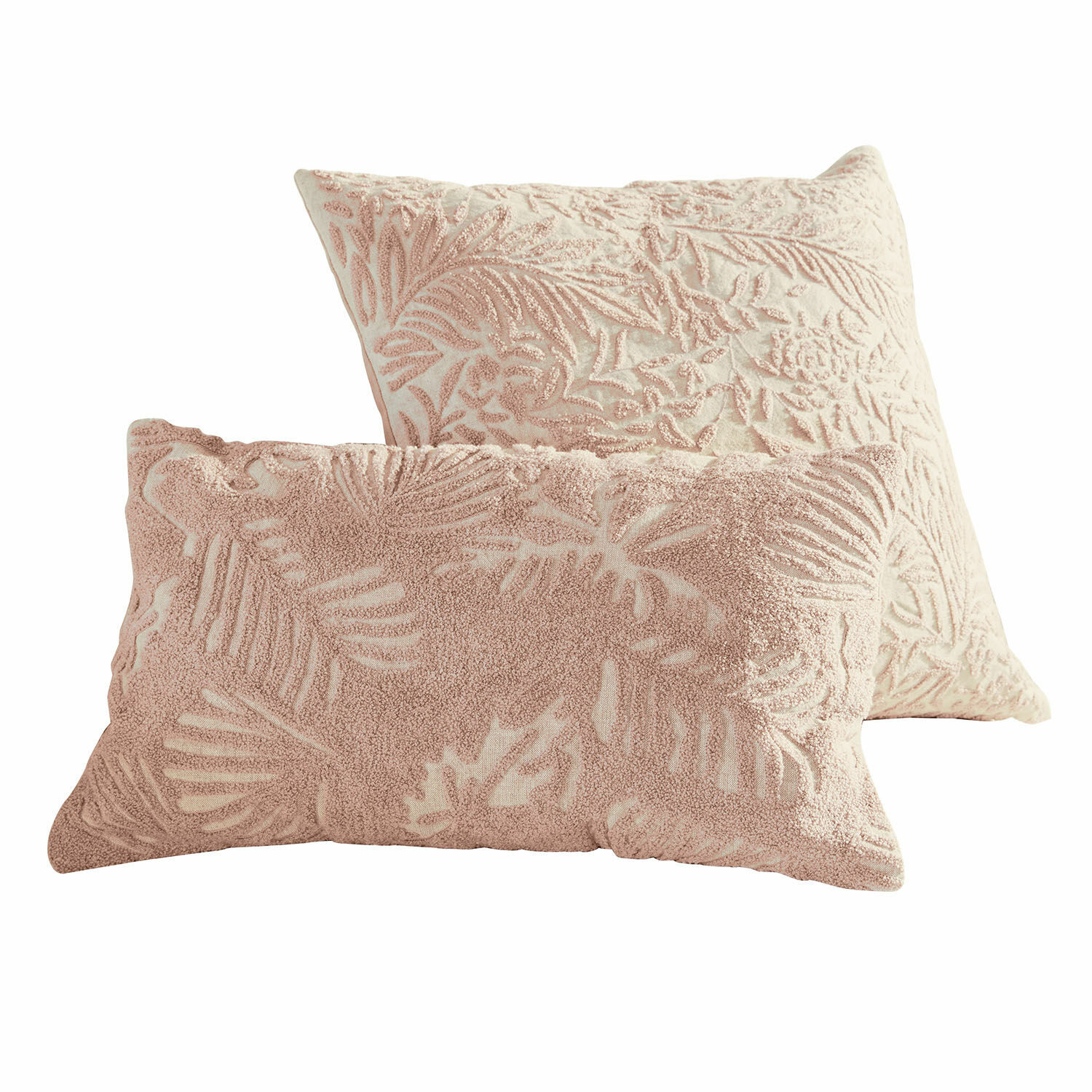 Coppia di copricuscini Enchanto Set di due cuscini decorativi rosa in materiale morbido con motivo vegetale