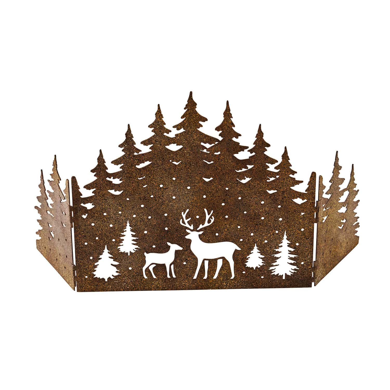 Divisorio decorativo Solenda Pannello decorativo in metallo arrugginito con motivo foresta e cervi, decorazione rustica per interni e Natale