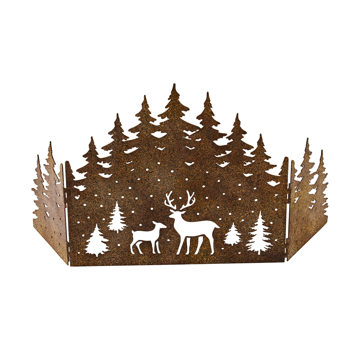 Divisorio decorativo Solenda Pannello decorativo in metallo arrugginito con motivo foresta e cervi, decorazione rustica per interni e Natale