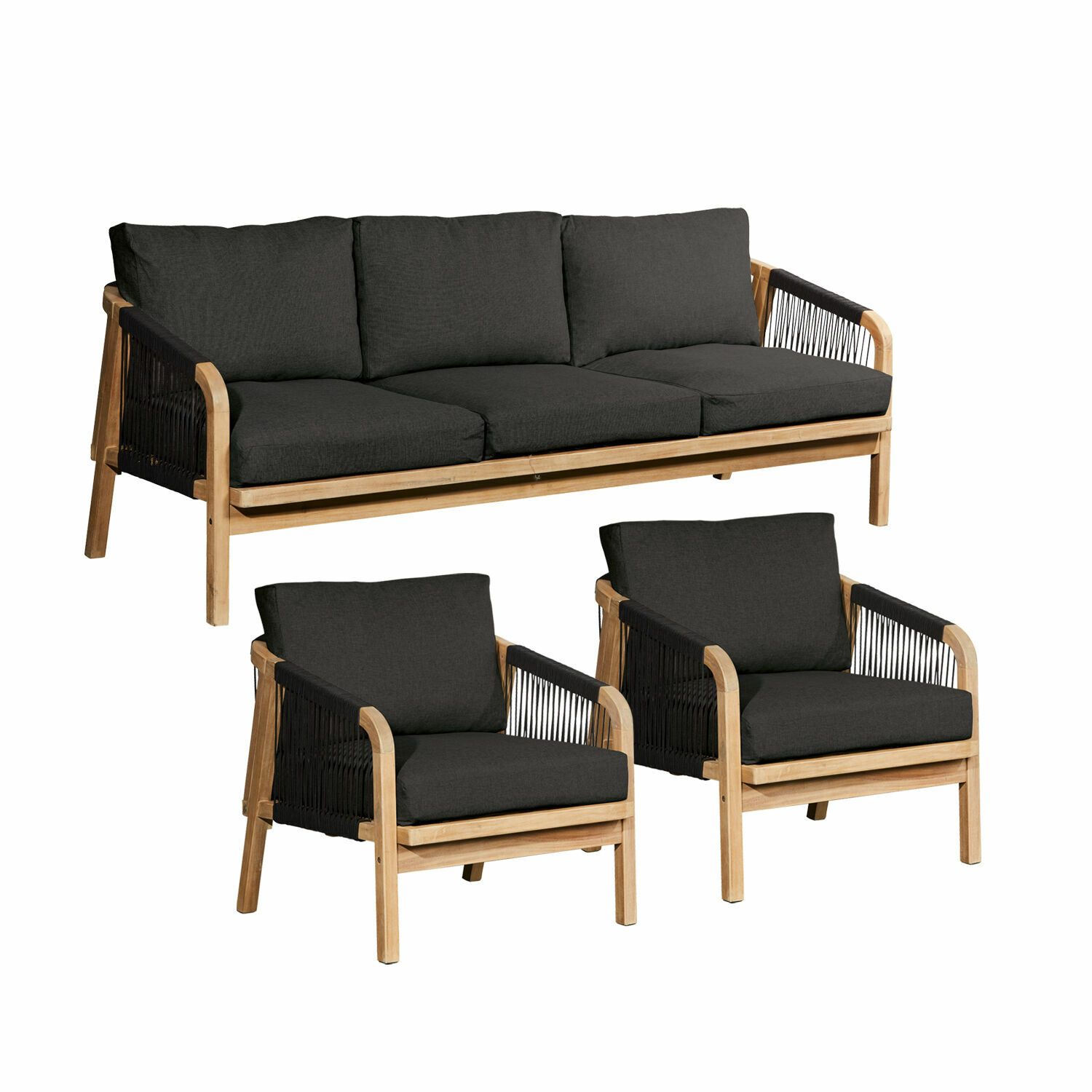 marrone/antracite Set di mobili da giardino Shreveport in legno FSC, struttura marrone e cuscini antracite comodi