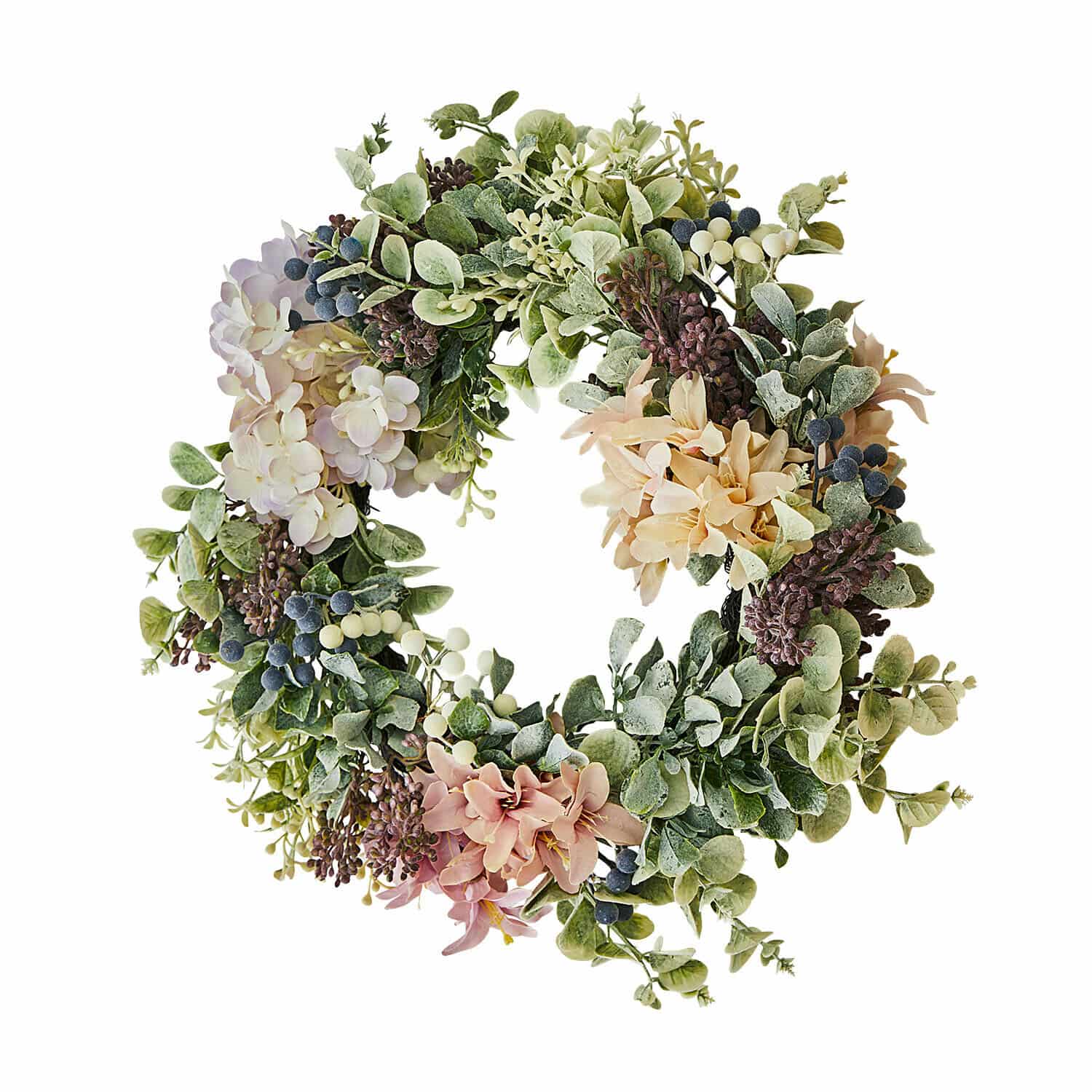 Ghirlanda Parélys Corona decorativa con foglie verdi e fiori pastello, ornamento per la casa e decorazione stagionale