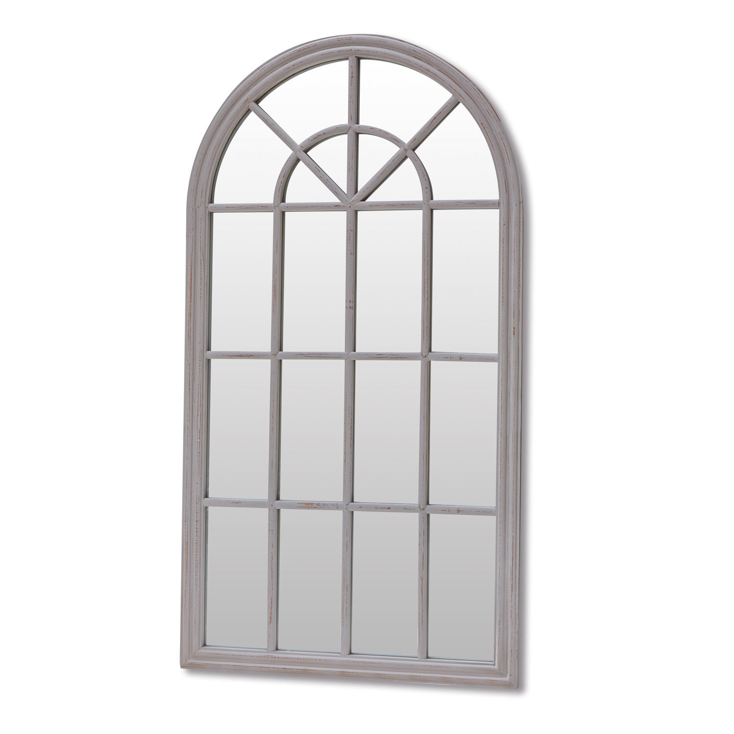 Specchio Elters Specchio da parete in legno grigio con cornice ad arco e suddivisione a segmenti per arredamento