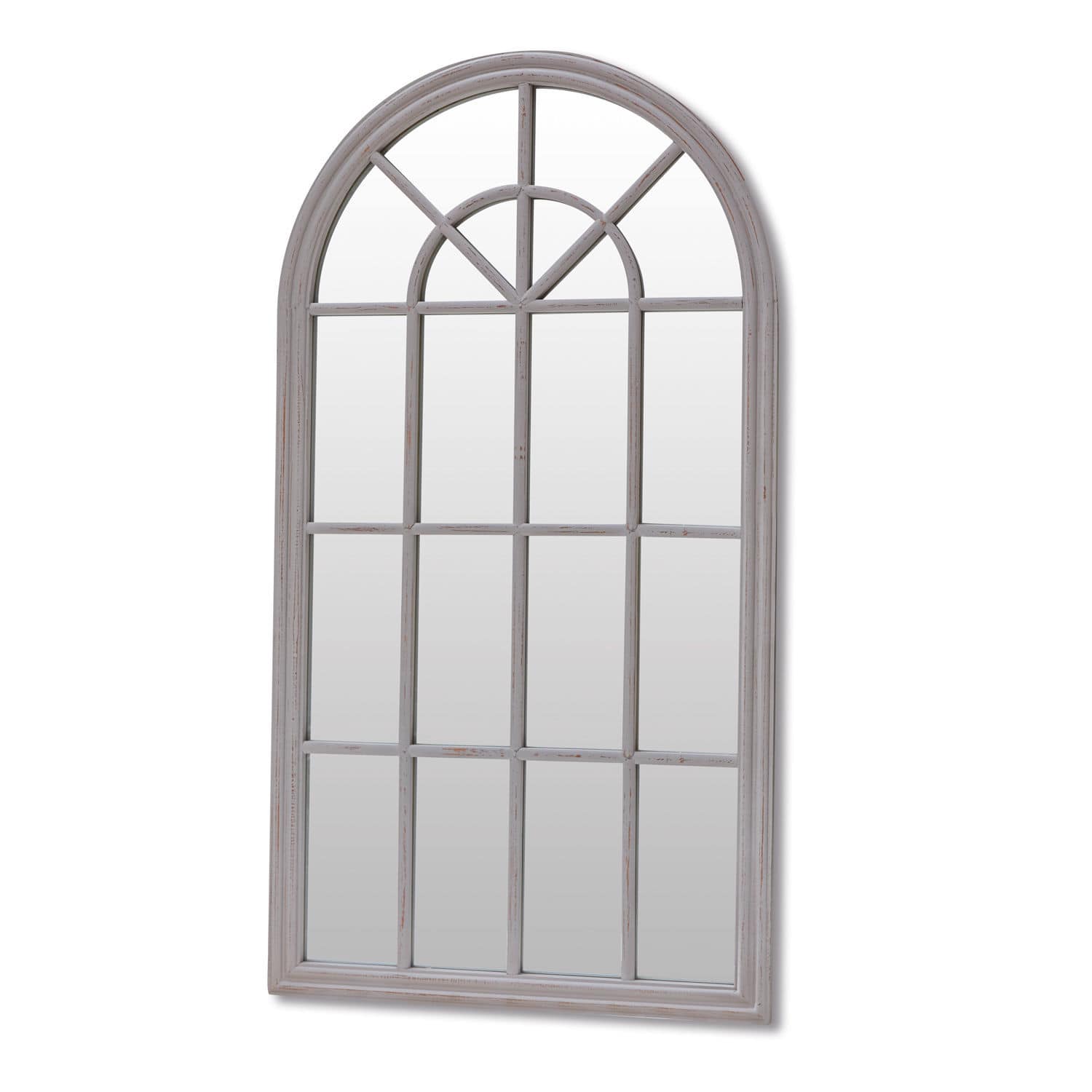 Specchio Elters Specchio da parete in legno grigio con cornice ad arco e suddivisione a segmenti per arredamento