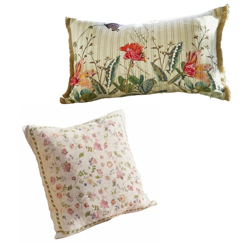 Set di due cuscini decorativi con motivo floreale in materiale naturale, ideale per il soggiorno