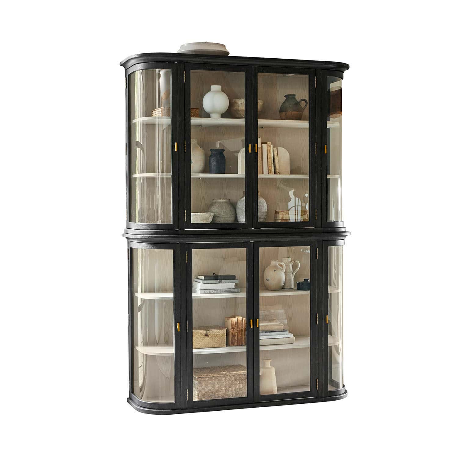 Armadio Sturminster Vetrina in legno nero con ante in vetro e ripiani per decorazioni e libri