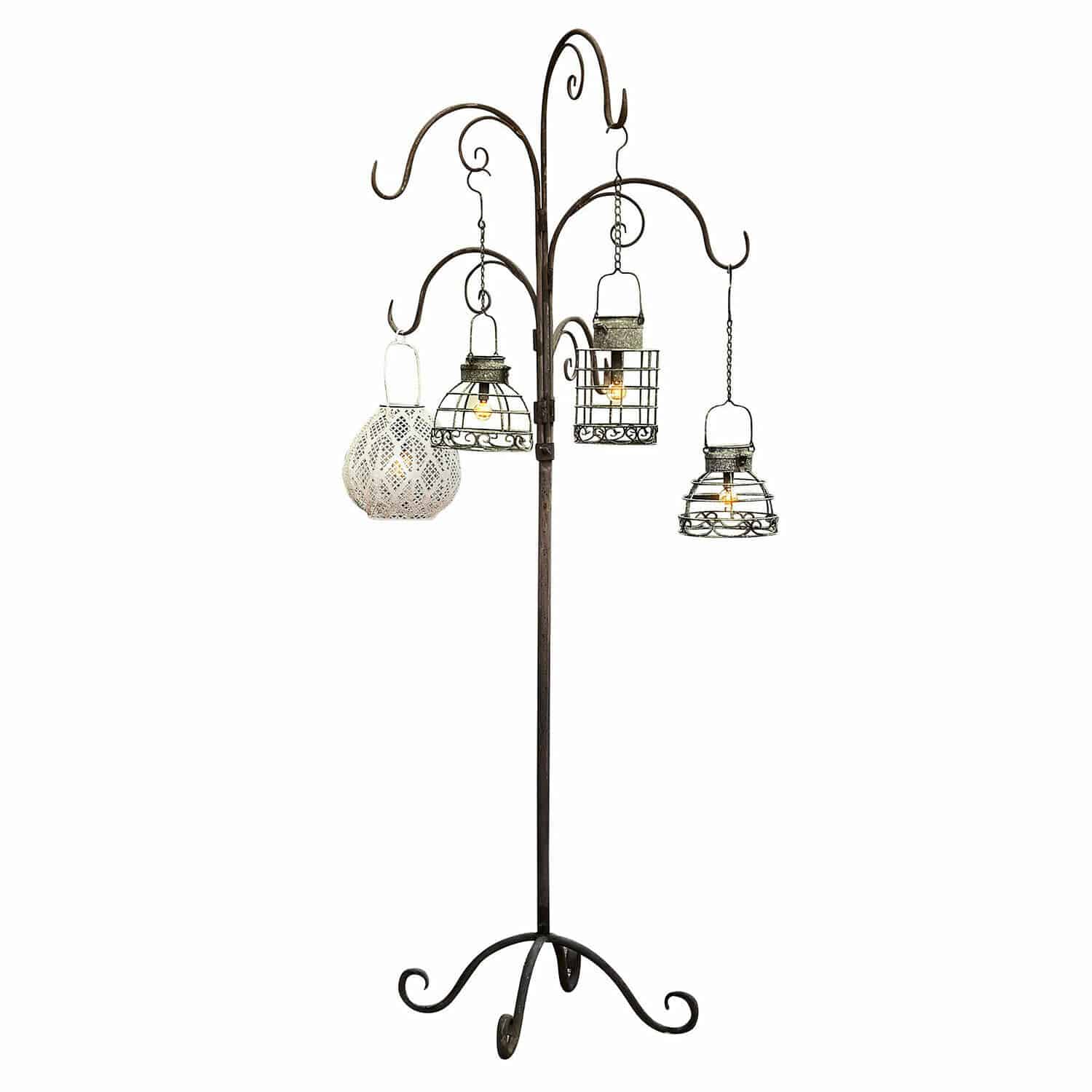 Attaccapanni Merisette Supporto in metallo con quattro lanterne sospese stile vintage per decorazione interna e giardino