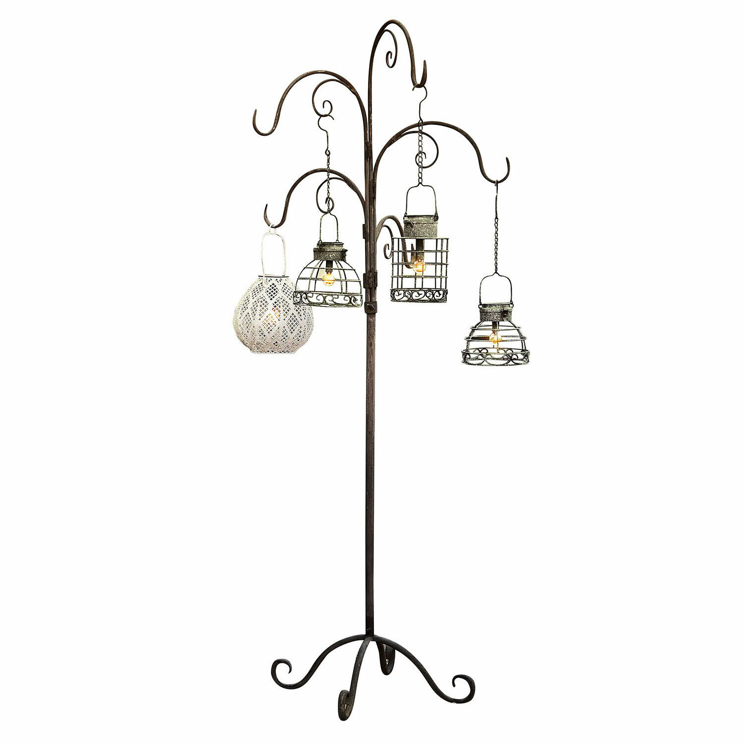 Attaccapanni Merisette Supporto in metallo con quattro lanterne sospese stile vintage per decorazione interna e giardino