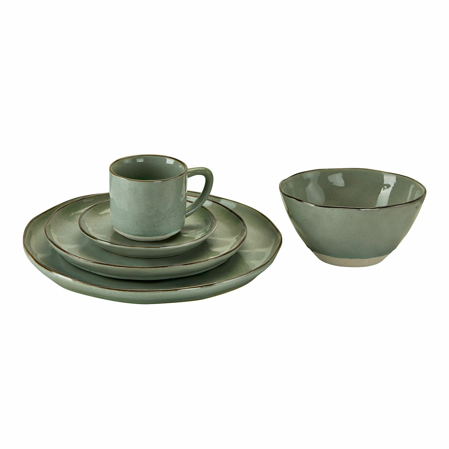 verde Set di stoviglie verde Biarritz in ceramica 30 pezzi con piatti e tazza