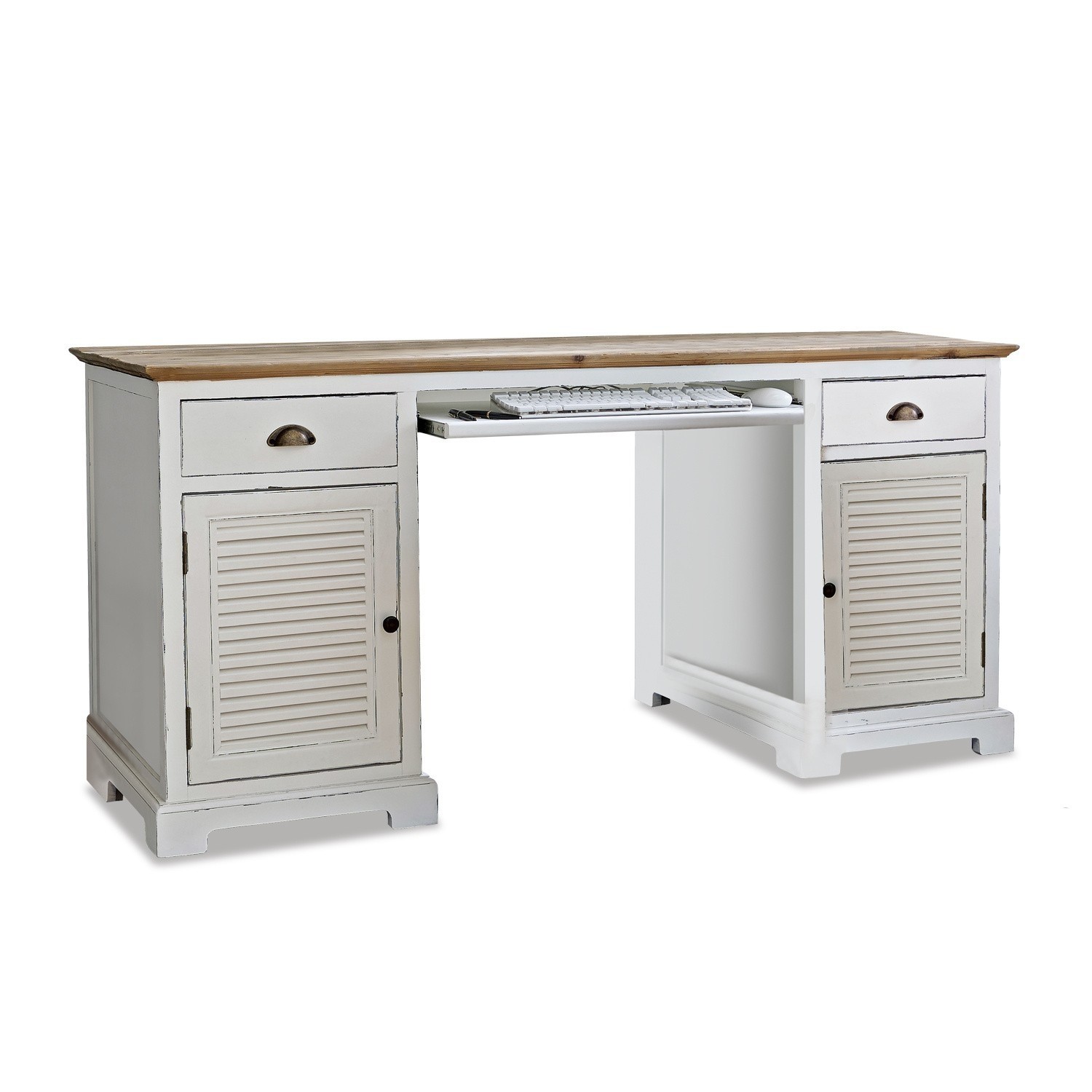 Scrivania Belleplain Scrivania in legno bianco con piano naturale e cassetti, ideale per l'ufficio domestico