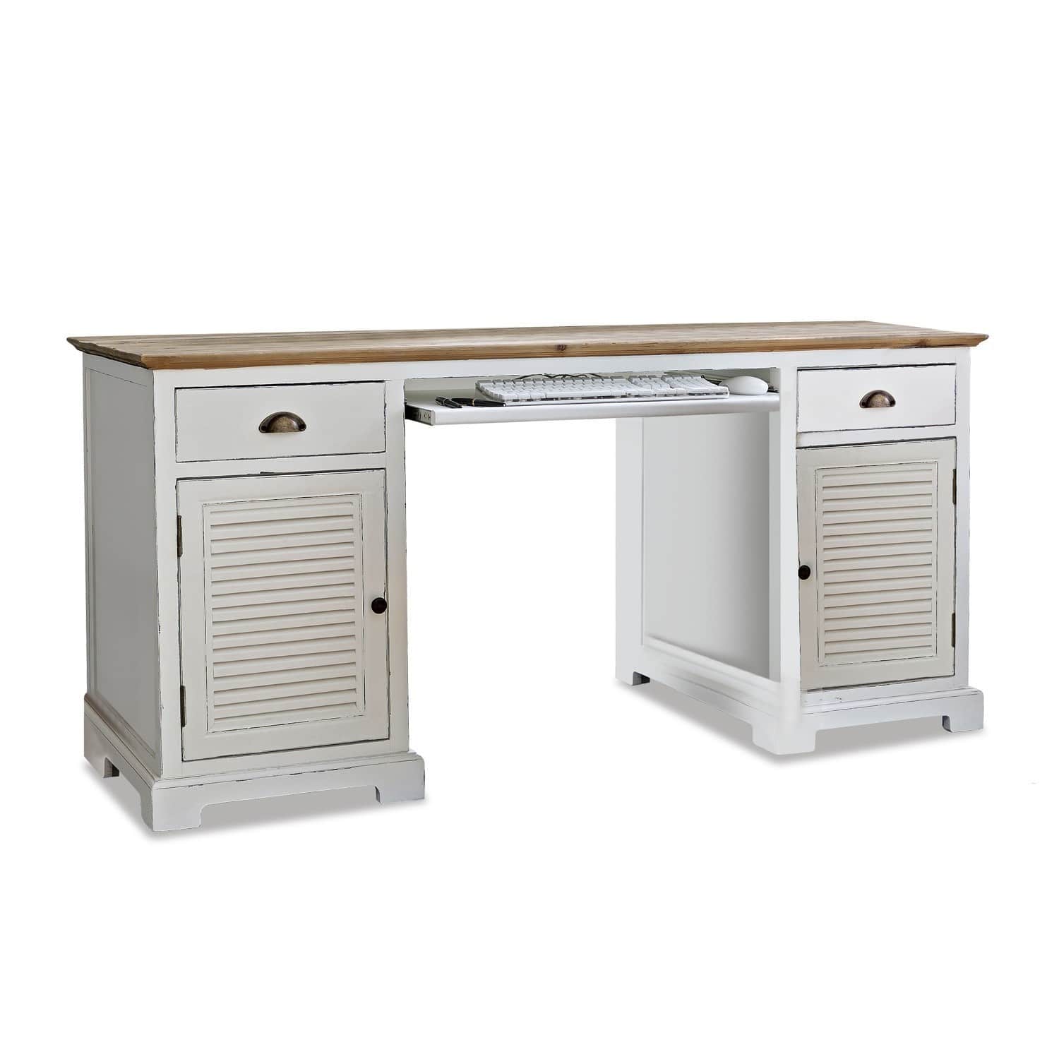 Scrivania Belleplain Scrivania in legno bianco con piano naturale e cassetti, ideale per l'ufficio domestico