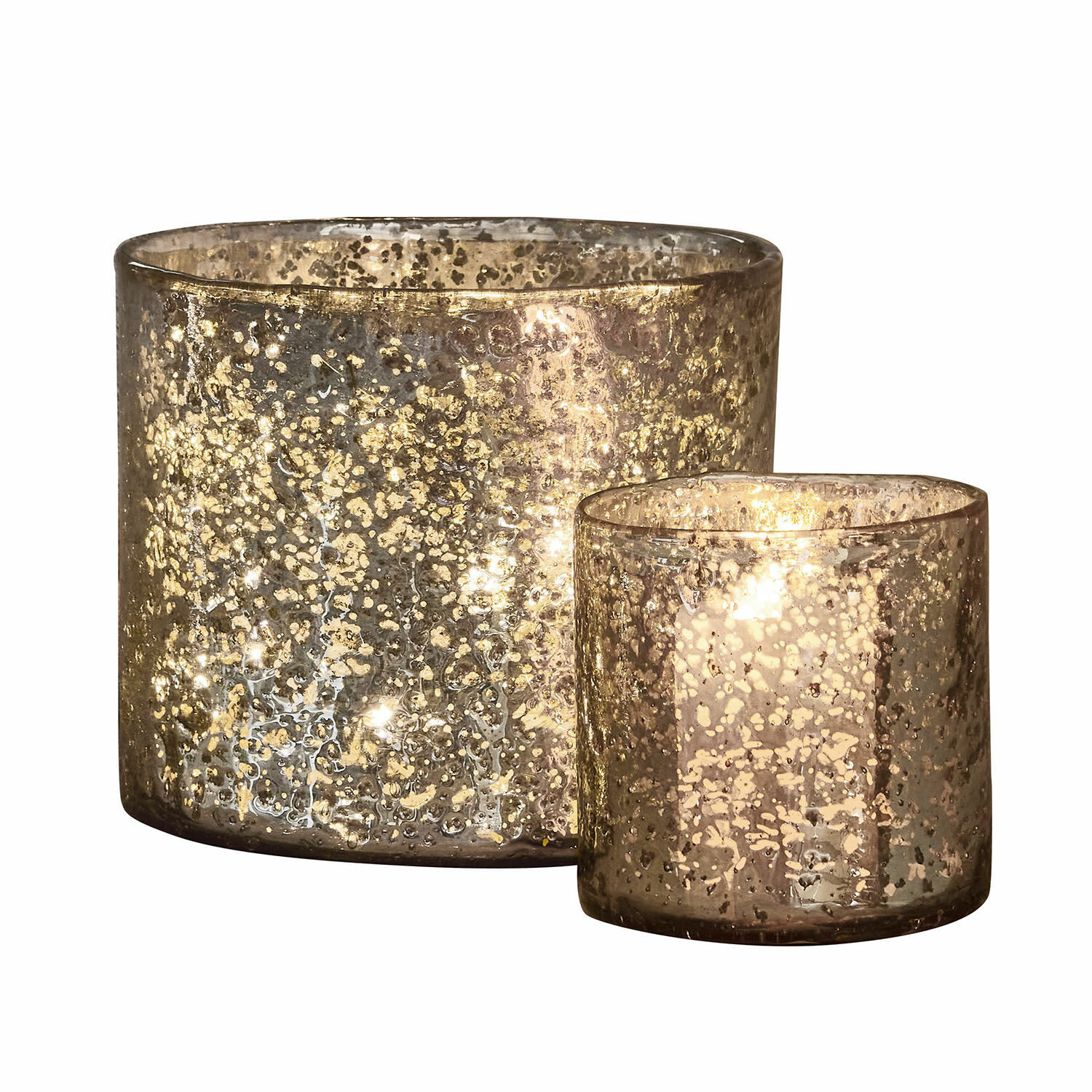 Coppia di portacandele Samuel Set di due portacandele in vetro dorato con motivo decorativo per arredamento interno