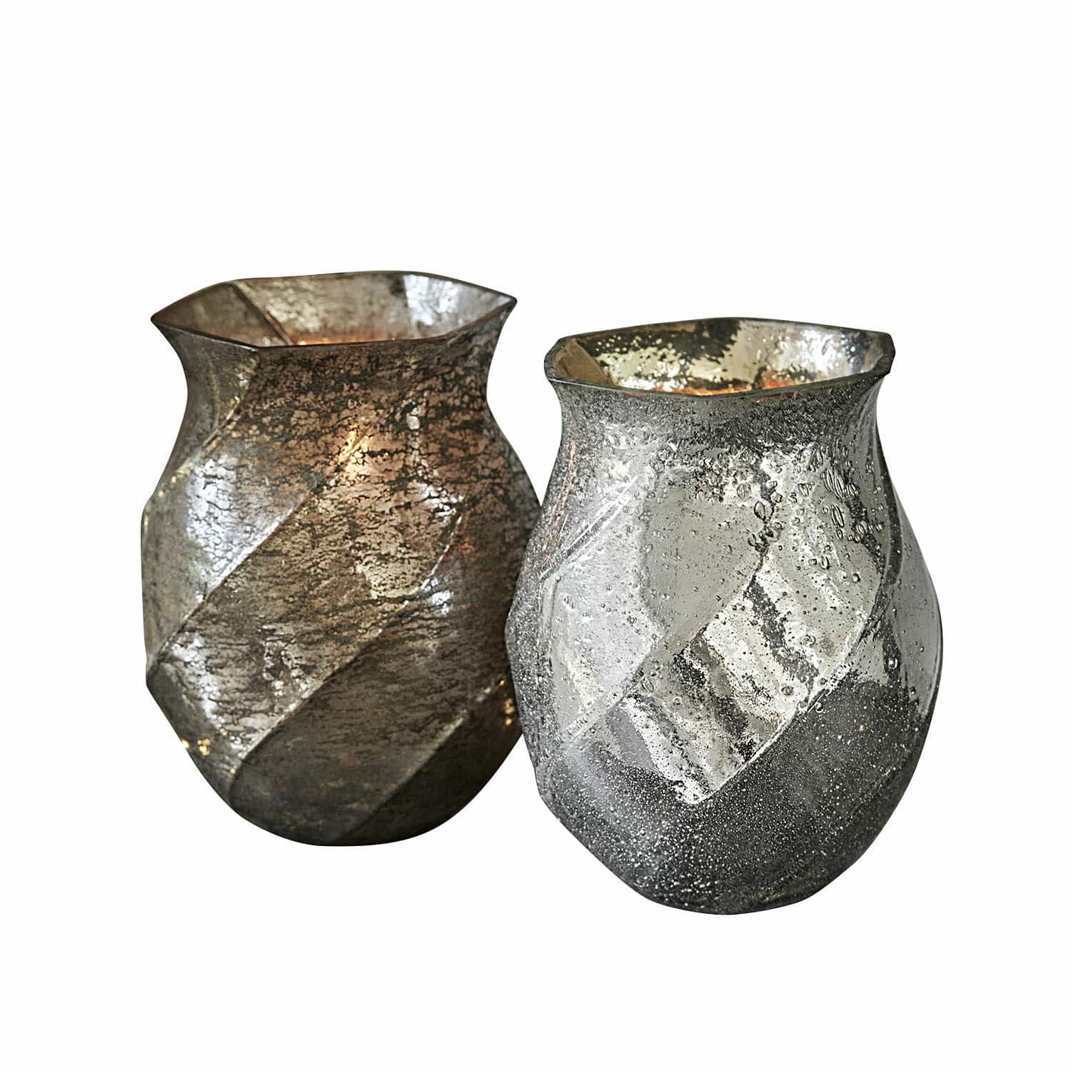 Coppia di portalumini Tixovel Set di due portacandele in vetro con finitura argento invecchiato, decorazione vintage per interni