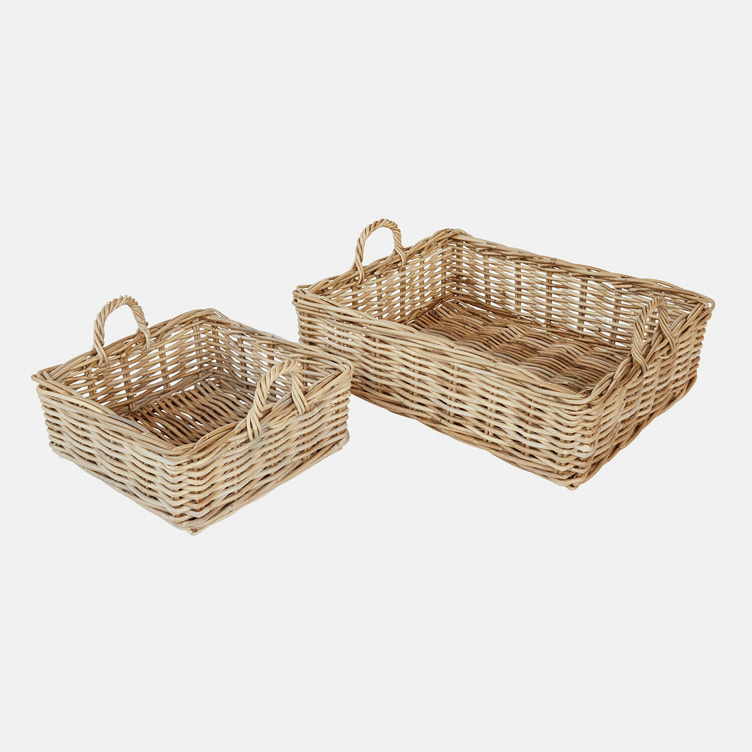 Set di 2 cestini Selwooden Set di due cesti rettangolari in vimini naturale per conservazione e decorazione