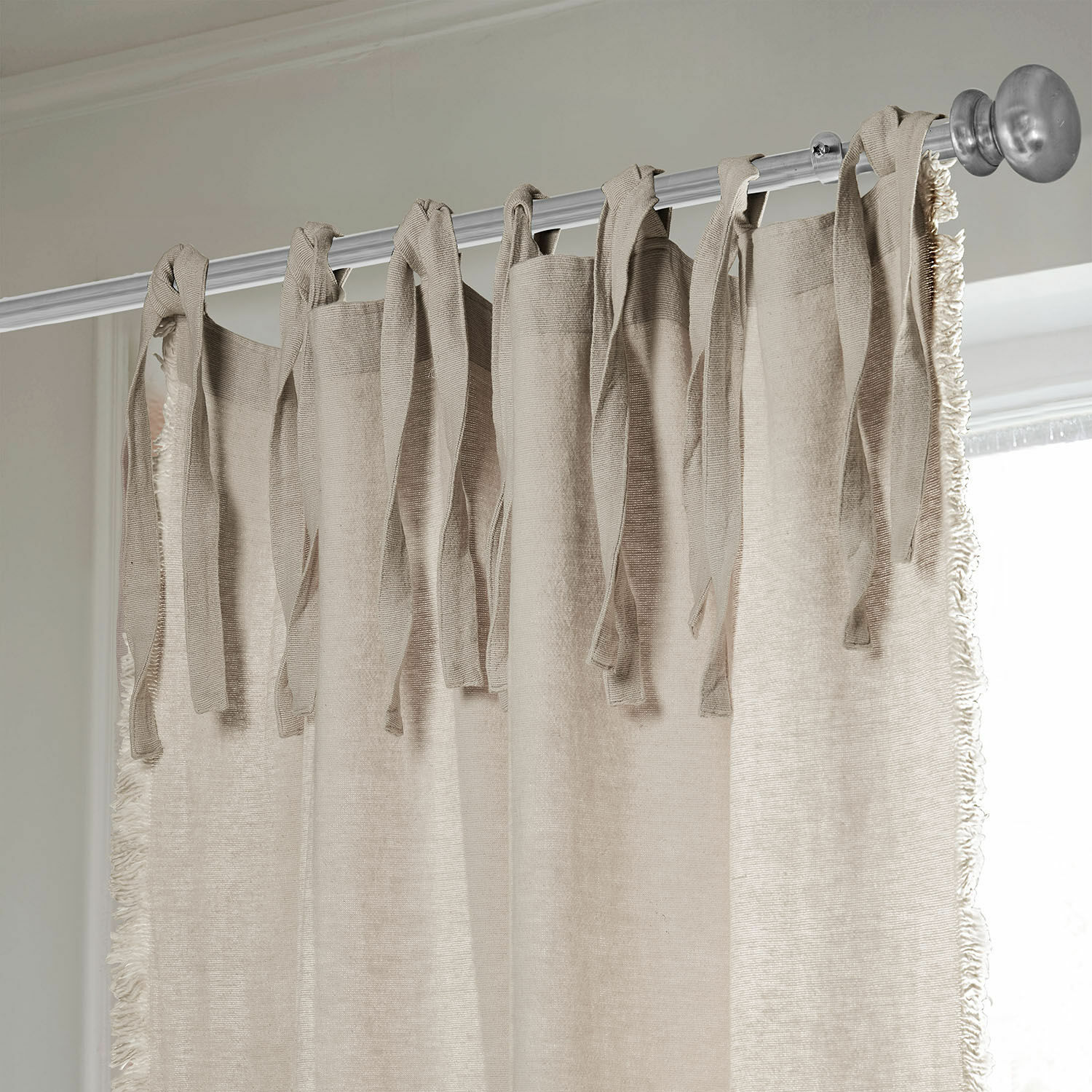 Tenda Sereneth Tenda beige in cotone con lacci e frange, decorazione elegante per finestre