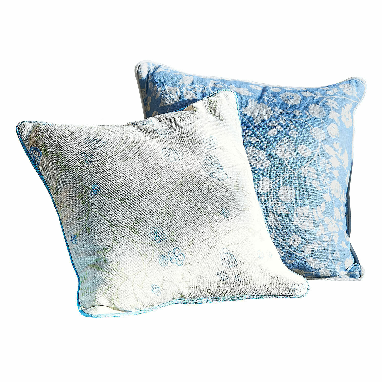 Coppia di copricuscini Corvelique Due cuscini decorativi in cotone blu e bianco con motivo floreale per soggiorno e camera da letto