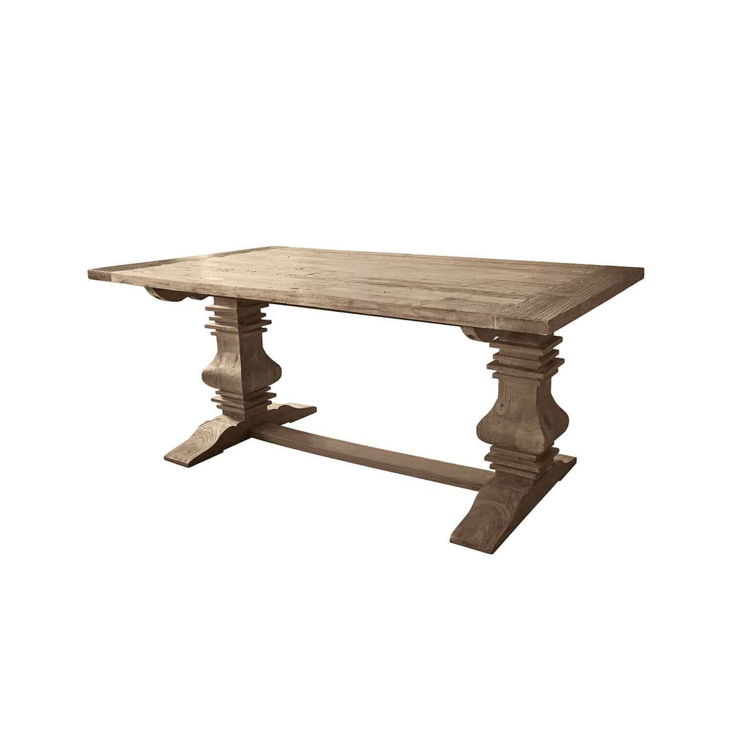 Tavolo da pranzo Cain Tavolo rustico in legno naturale con gambe decorate, ideale per sala da pranzo accogliente