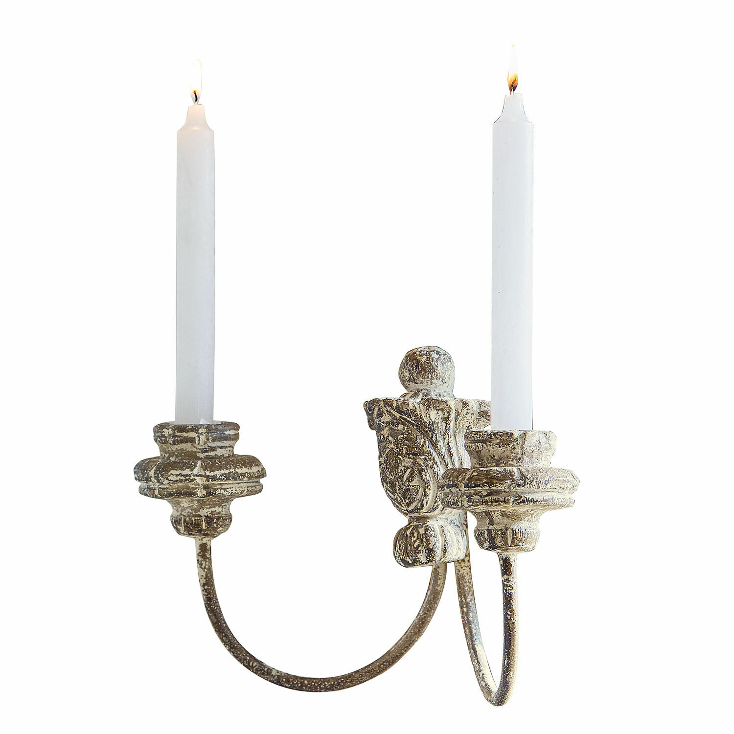 Portacandele da parete Liana Applique da parete in metallo dorato invecchiato con due candele bianche in stile vintage