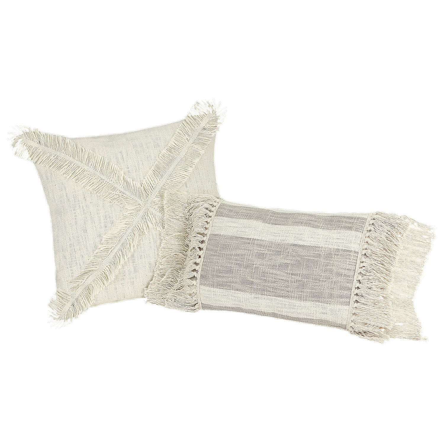 Coppia di copricuscini Freya Set di due cuscini decorativi in cotone crema con frange, stile boho