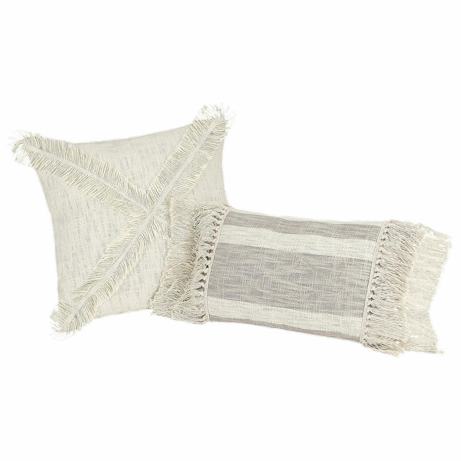 Coppia di copricuscini Freya Set di due cuscini decorativi in cotone crema con frange, stile boho