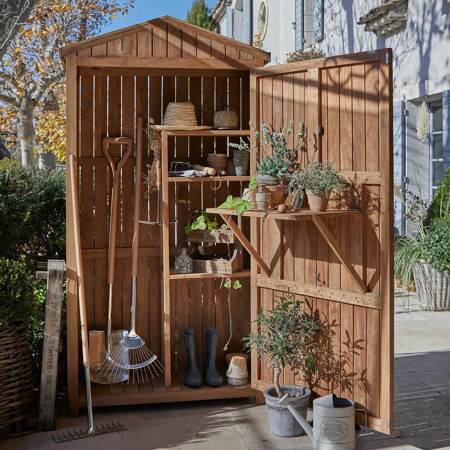 Armadio per giardinaggio Tomte Casetta da giardino in legno naturale con scaffali e attrezzi da giardino per piante in vaso
