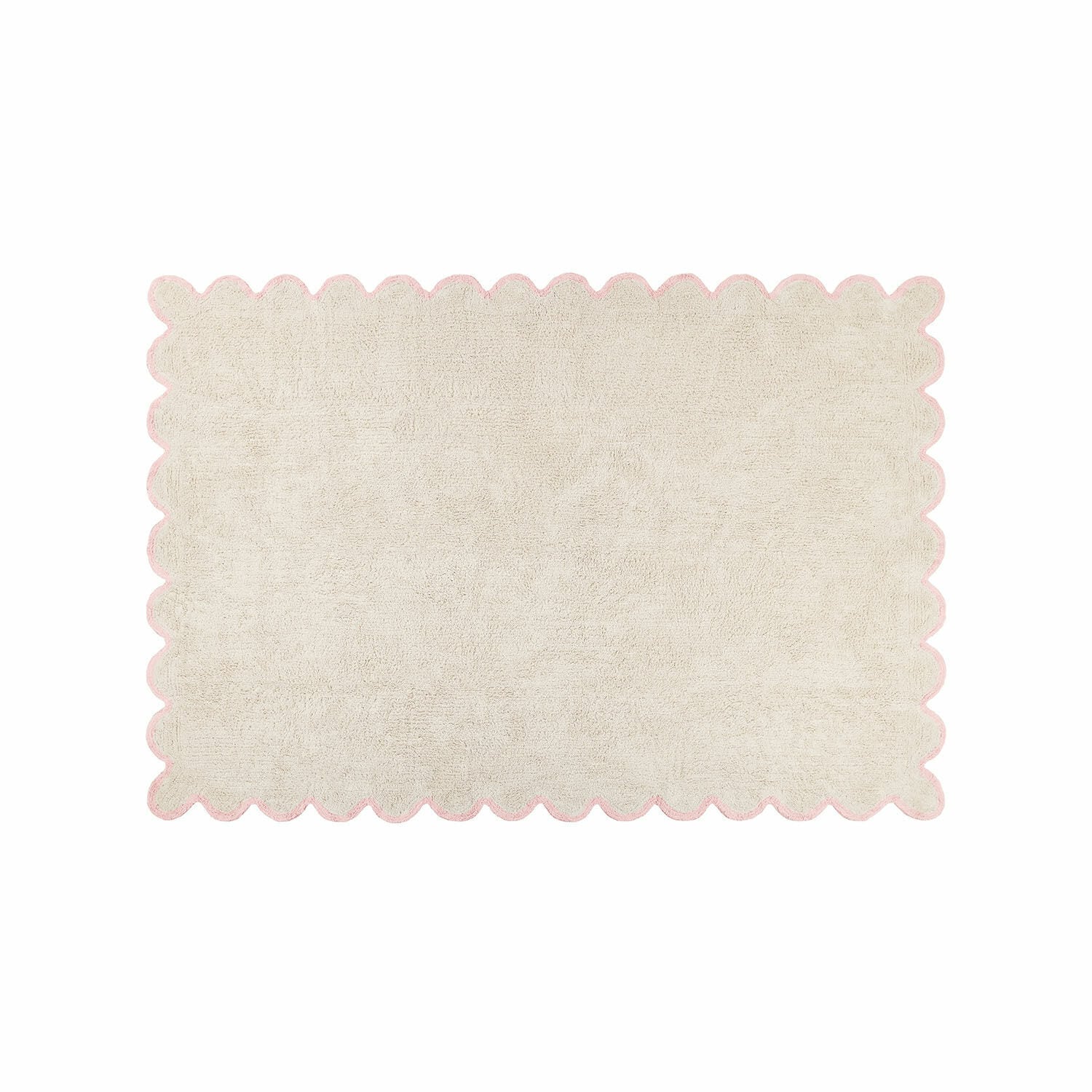 Tappeto Fenvara Morbido tappeto in cotone color crema con bordo ondulato rosa per decorazioni d'interni e bagno