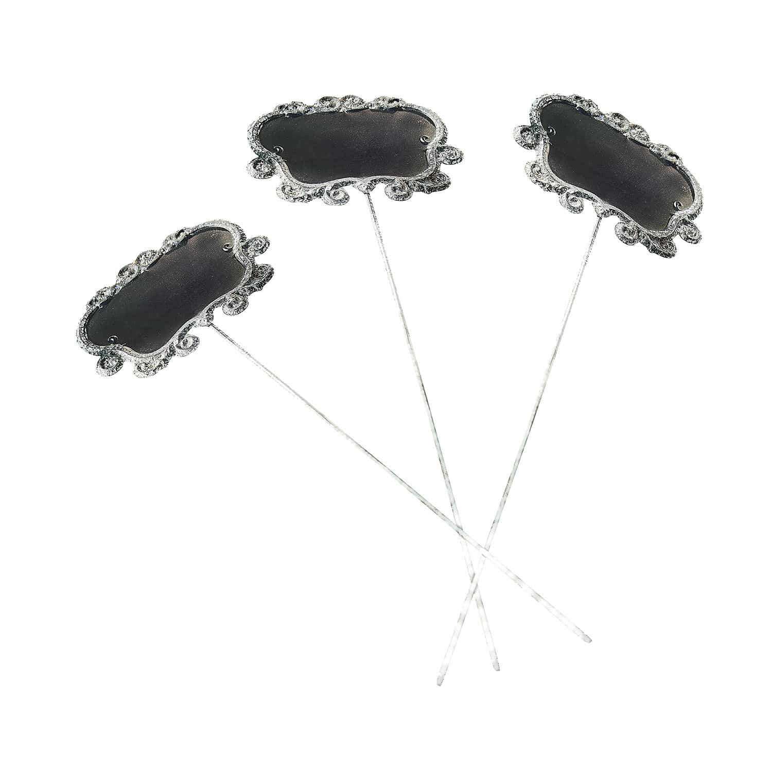 Set di 3 aste per piante Trevalin Set di tre targhette in metallo argentato con cornice decorativa per etichettare piante